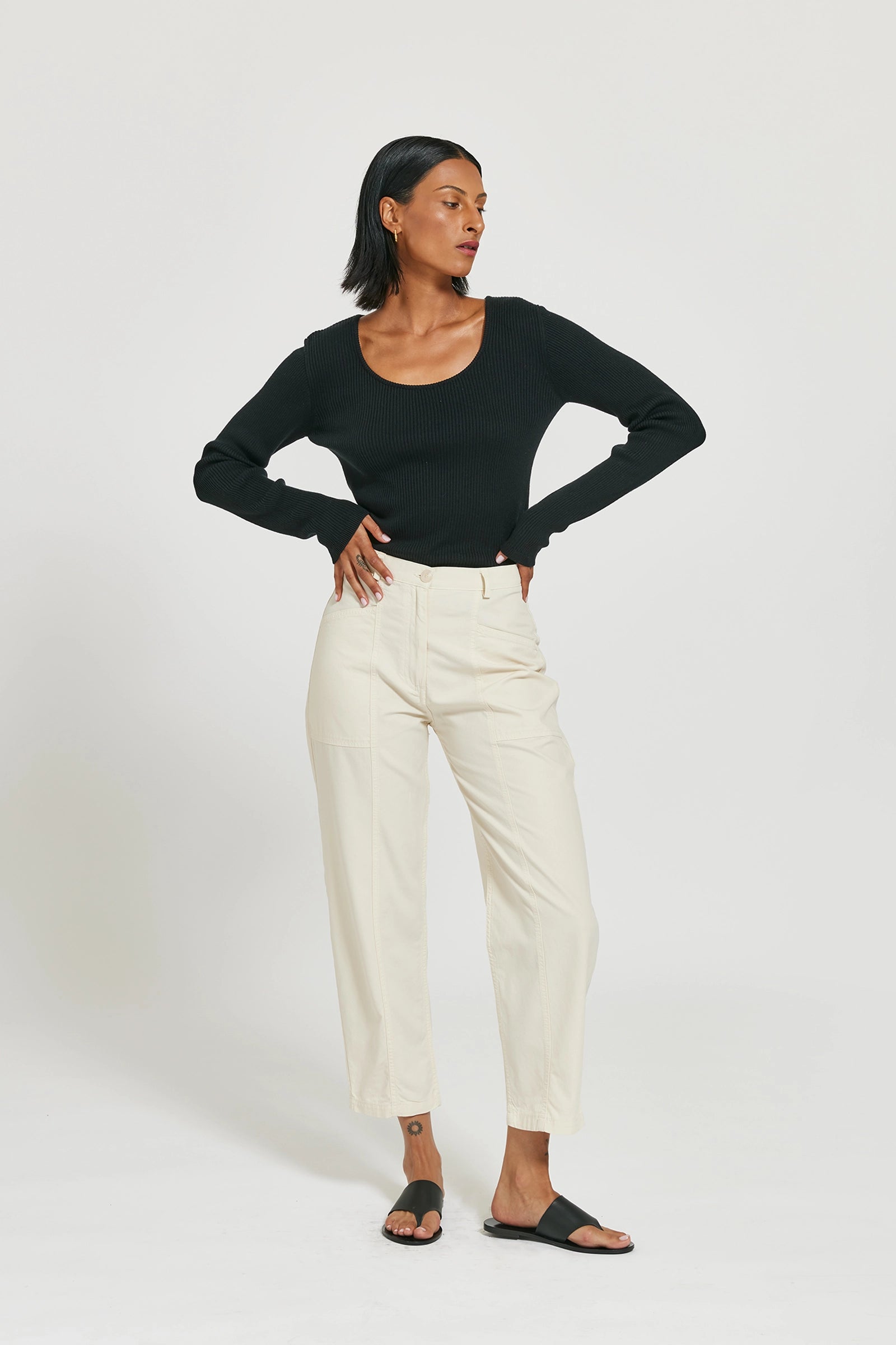 Devon Ribbed Silk Cashmere Top - Black