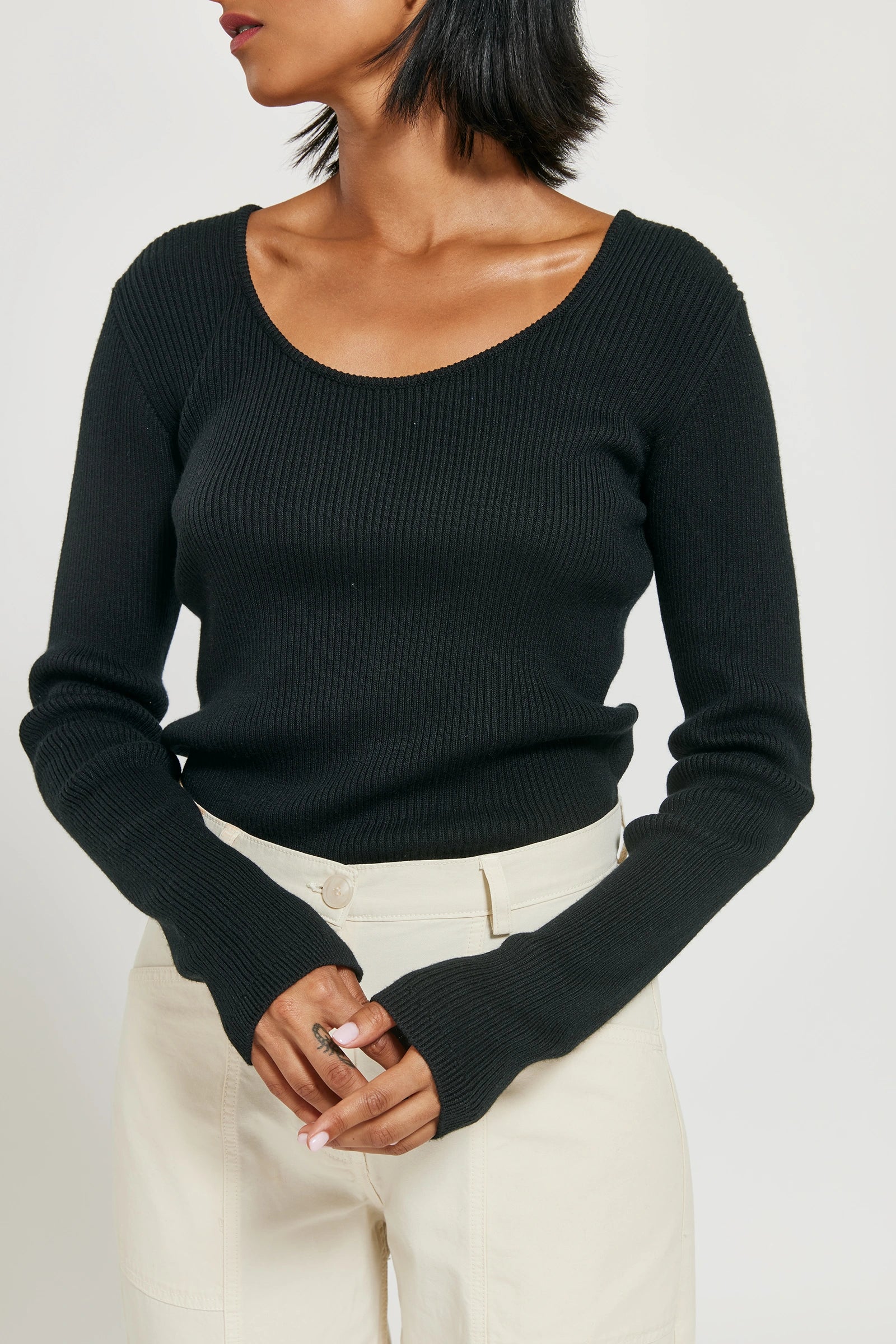 Devon Ribbed Silk Cashmere Top - Black