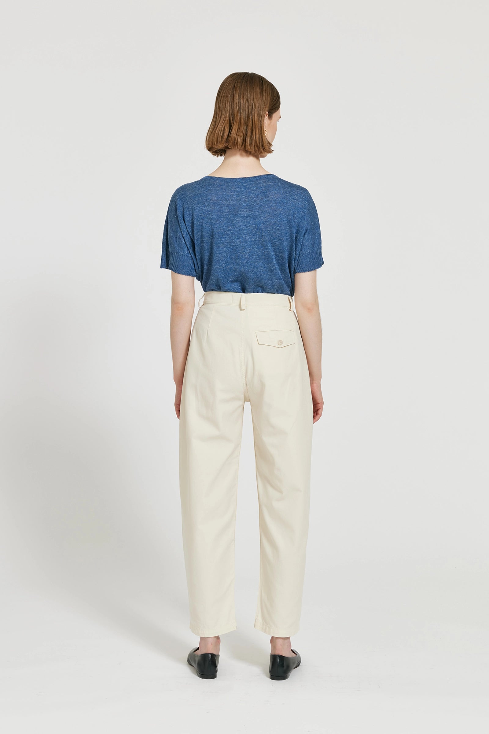 Alia Barrel Leg Superior Cotton Trousers - Cream White