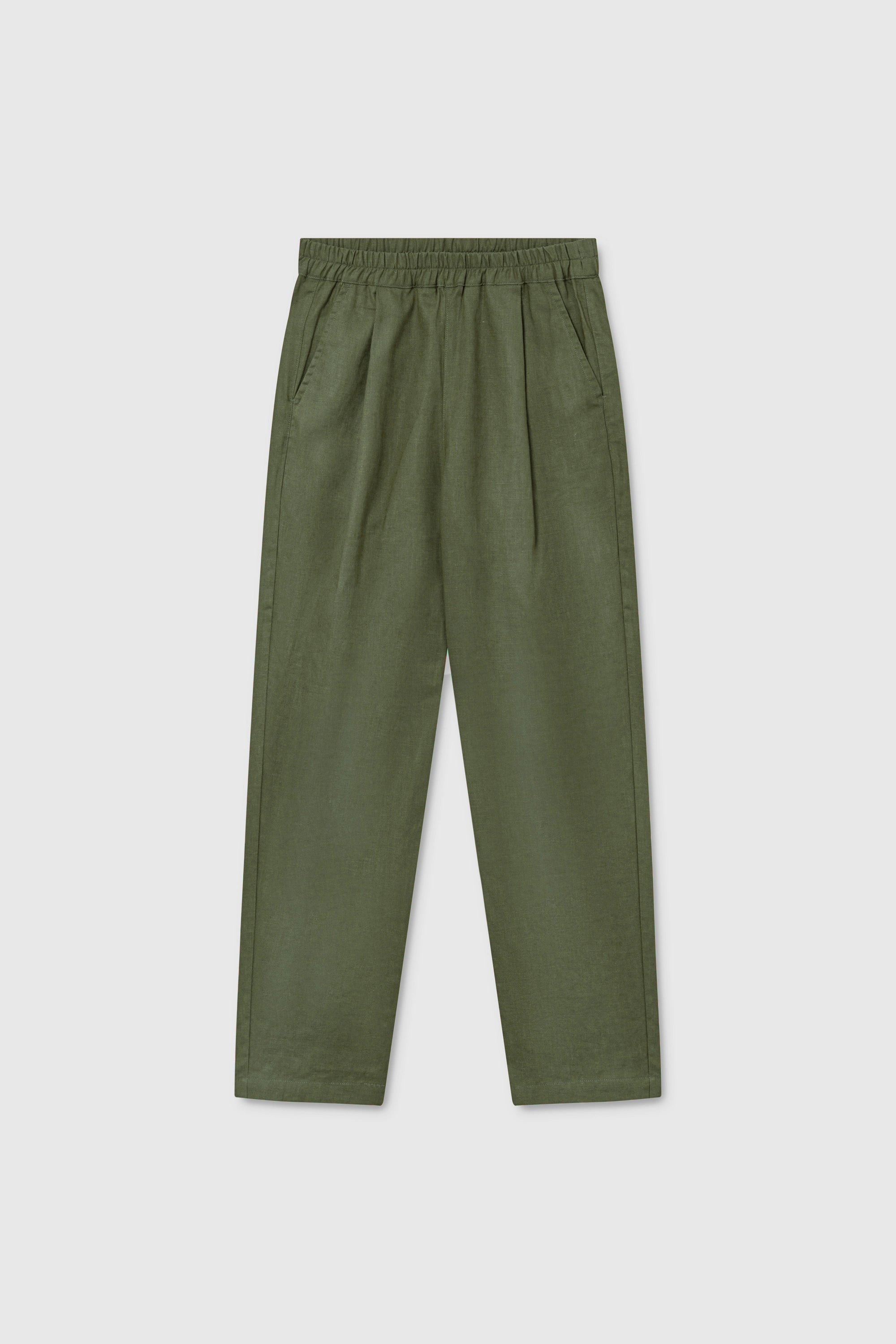 Dara Linnebyxa Med Elastisk Midja - Khaki