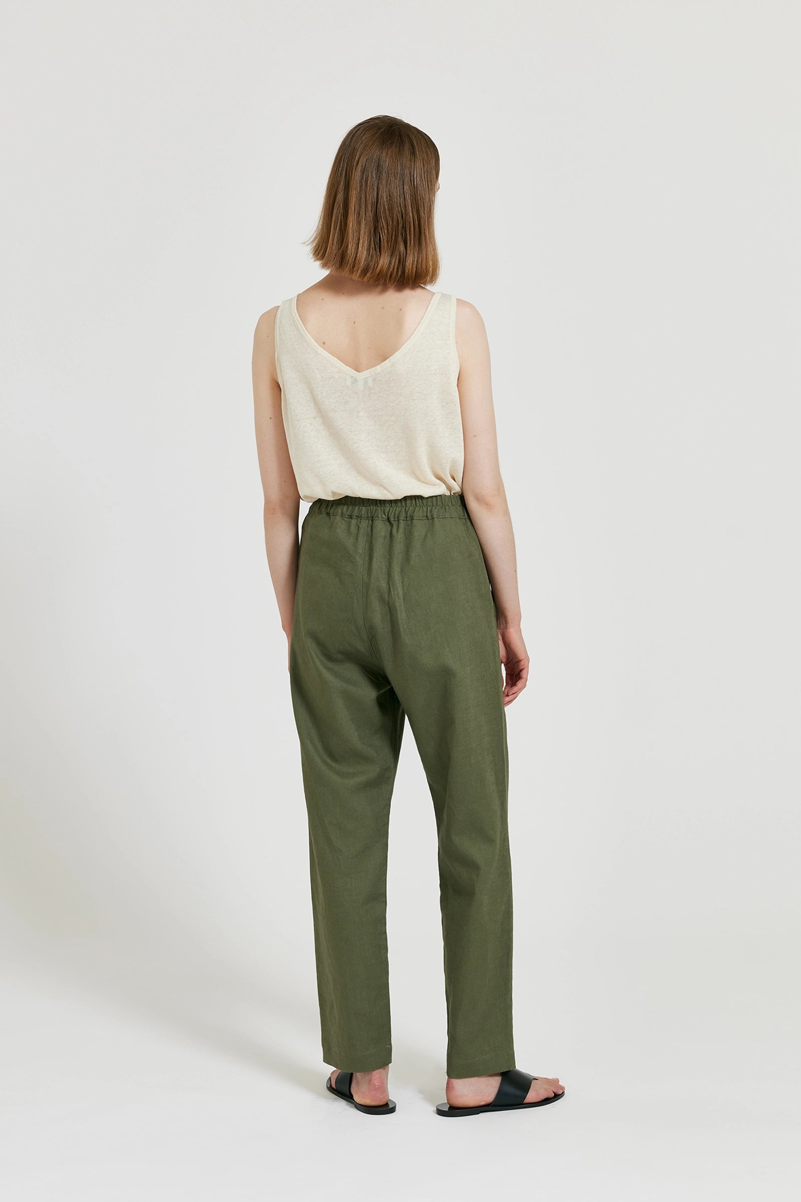 Dara Linnebyxa Med Elastisk Midja - Khaki