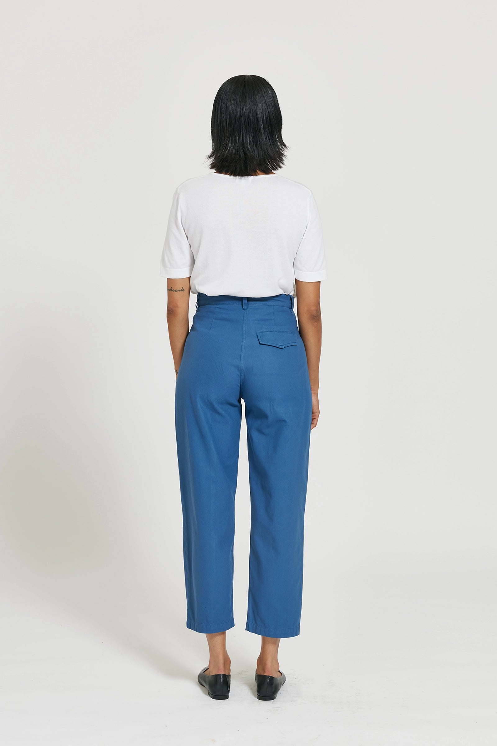 Alia Barrel Leg Superior Cotton Trousers - Thunder Blue