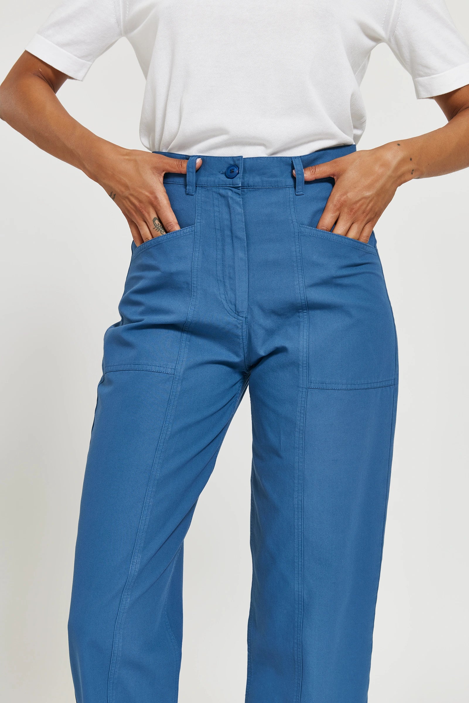 Alia Barrel Leg Superior Cotton Trousers - Thunder Blue