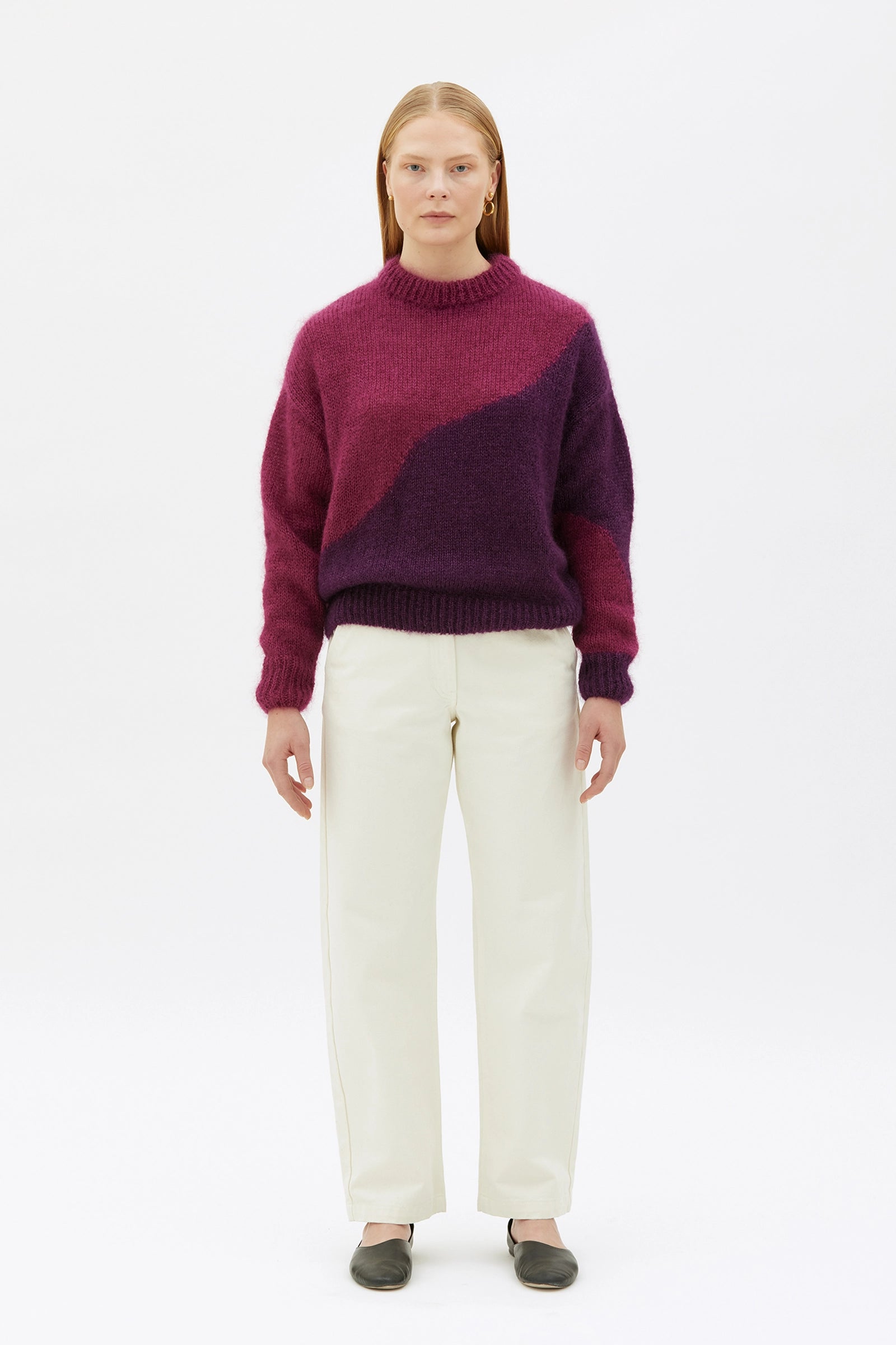 Crane Tröja Med Intarsiastickning I Mohair Och Silke - Magenta Plum