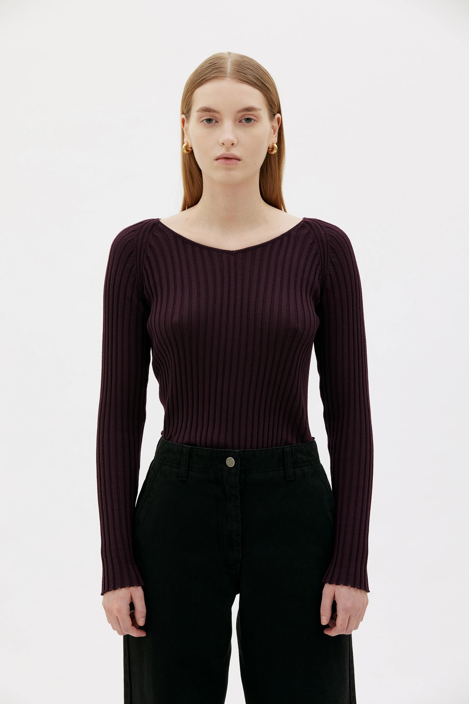 Hero Ribbed Fine Merino Wool Top - Red Noir