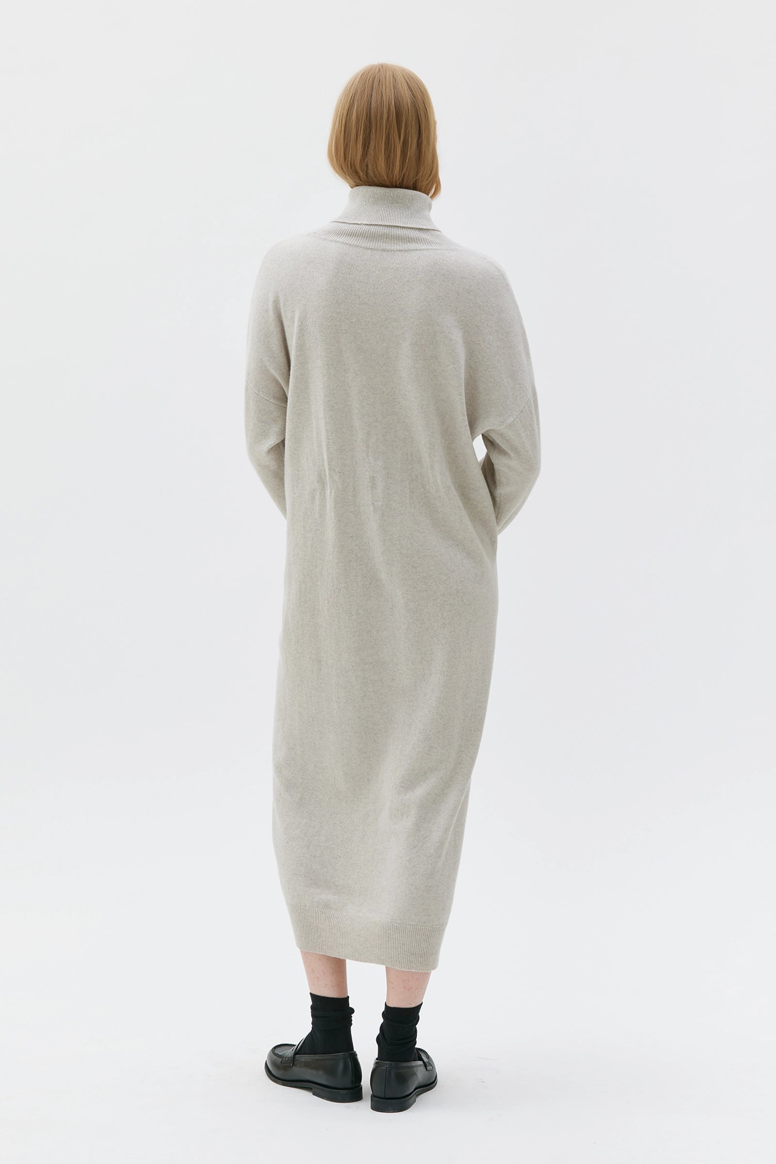 Kaya Oversized Turtle Neck Wool Dress - Sand Melange