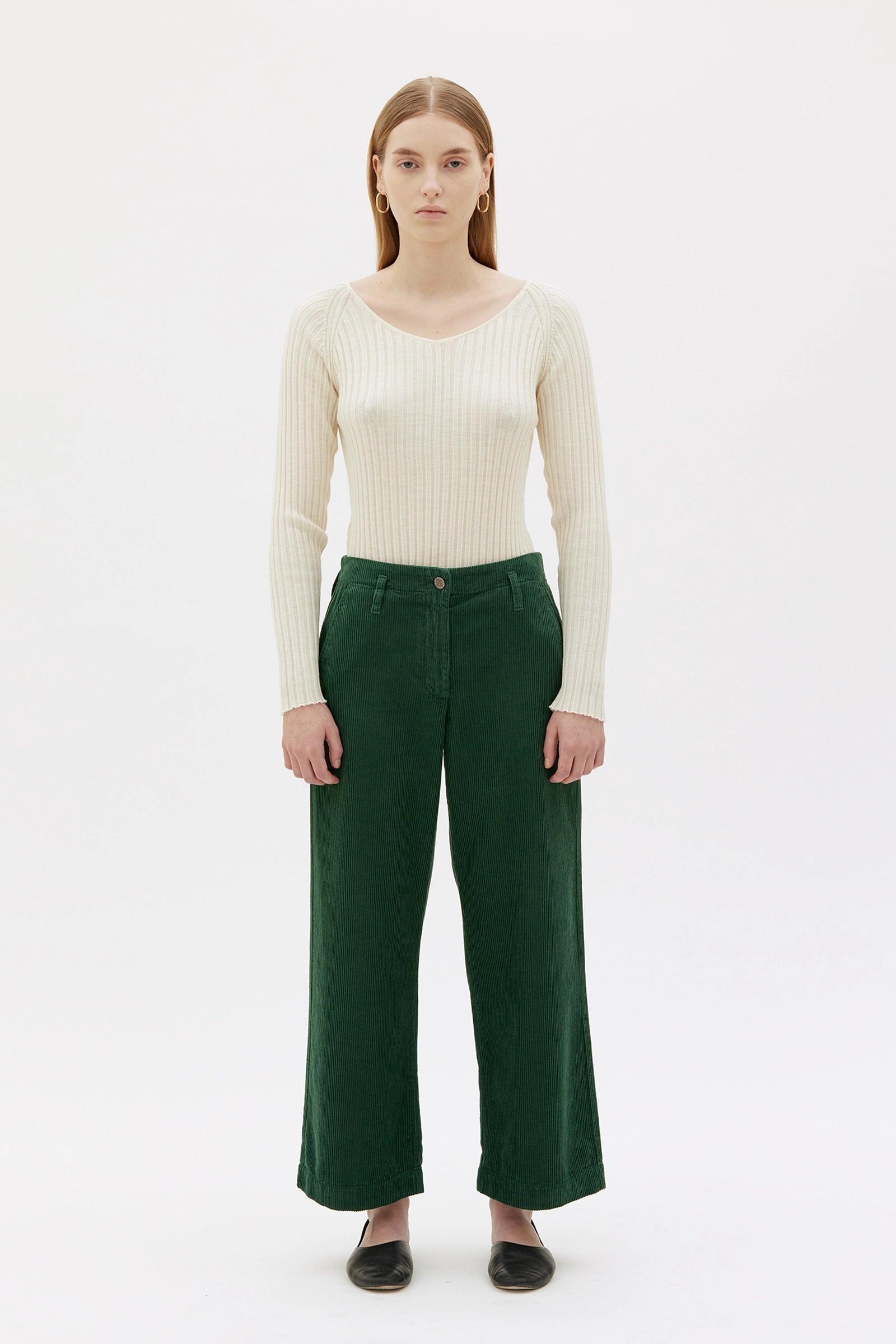 Lail Croppad Byxa I Manchester - Deep Pine Green