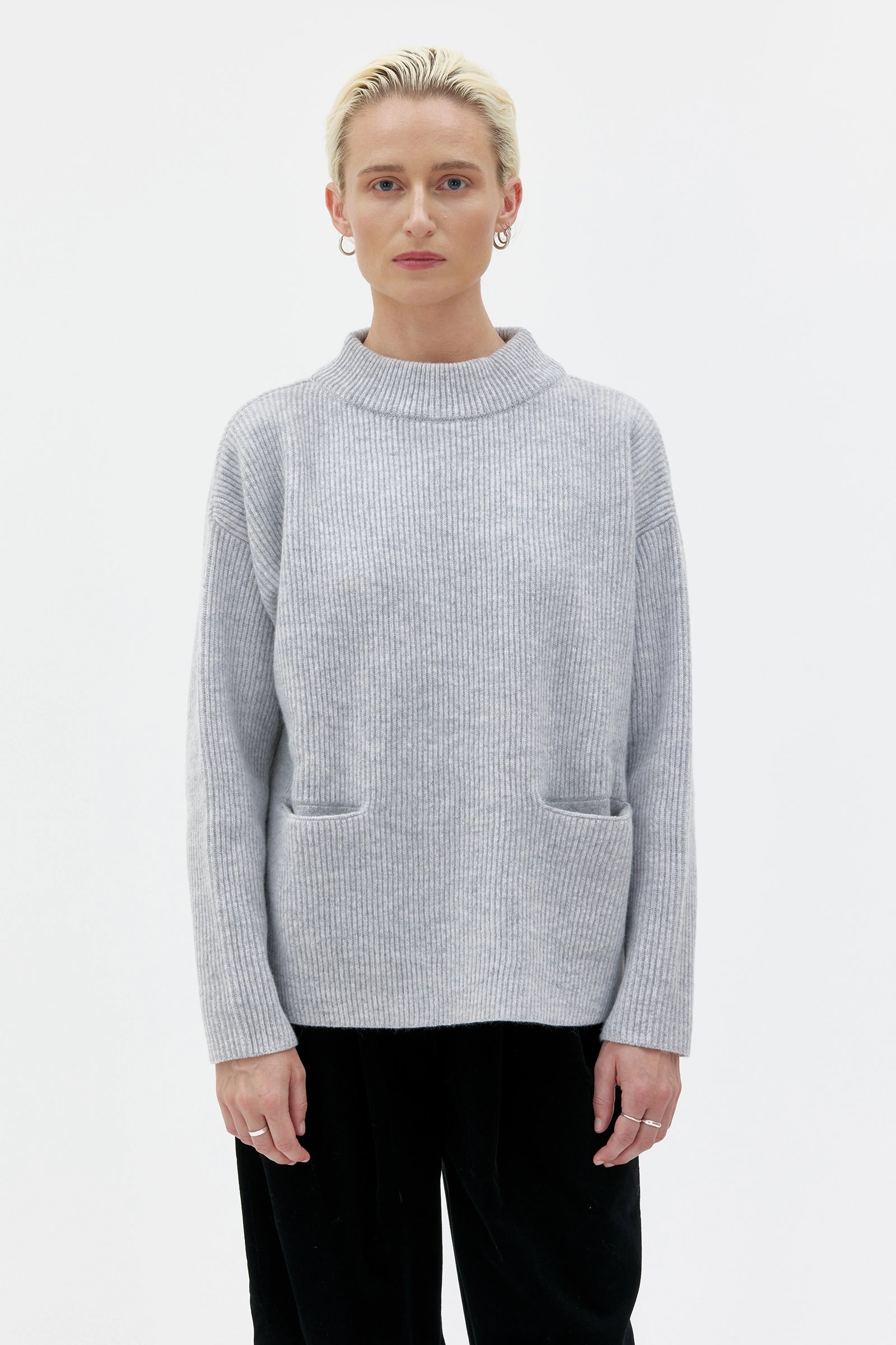 Helga Lambswool Sweater With Pockets - Light Grey Melange