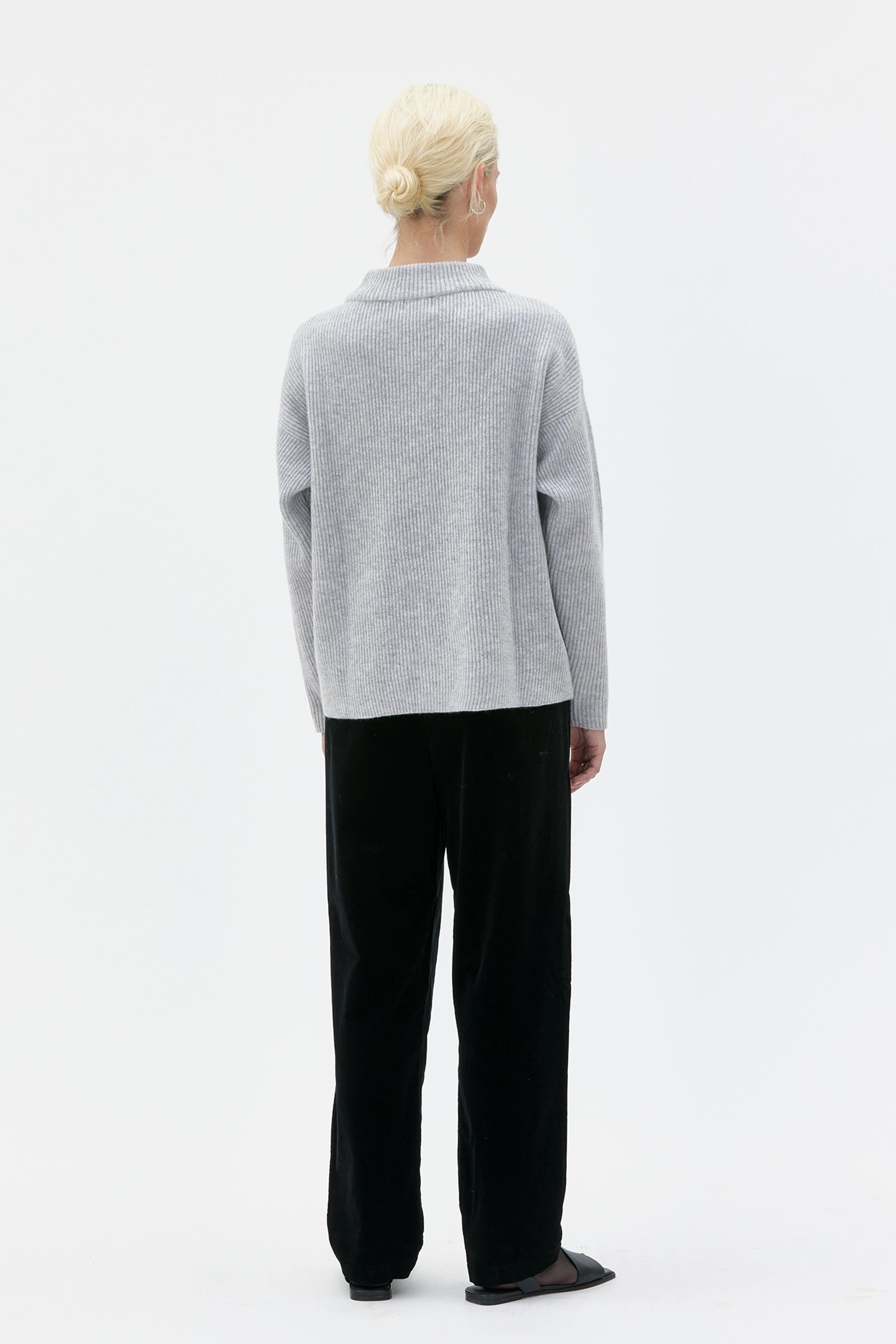 Helga Lambswool Sweater With Pockets - Light Grey Melange