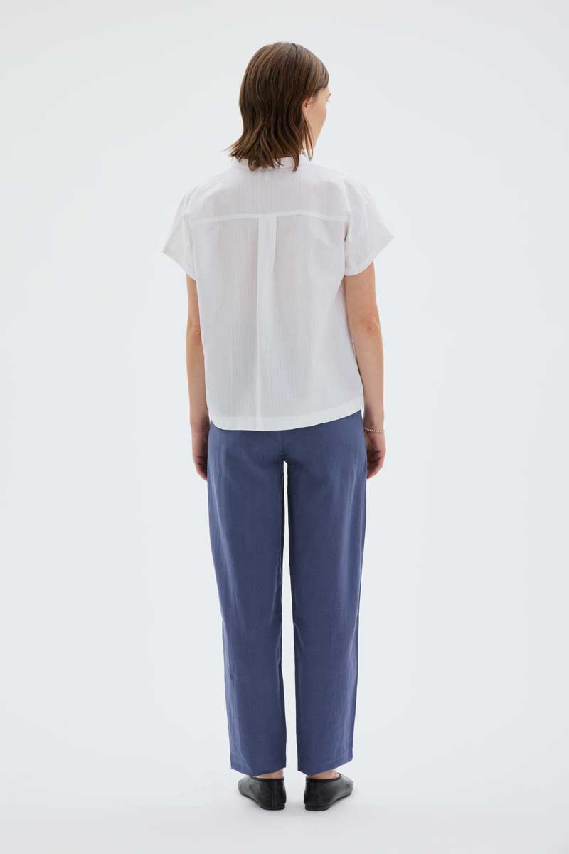 Alli Linen Cotton Shirt - White Pleated