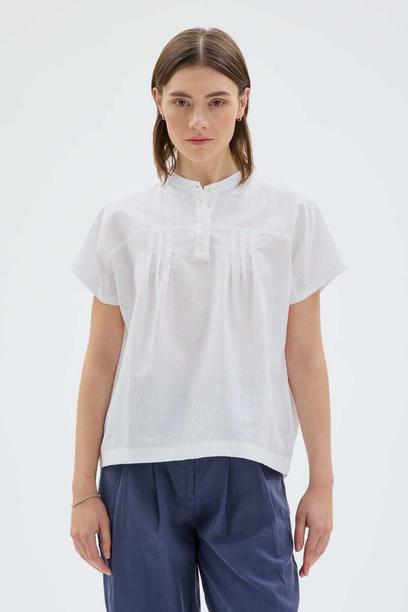 Alli Linen Cotton Shirt - White Pleated