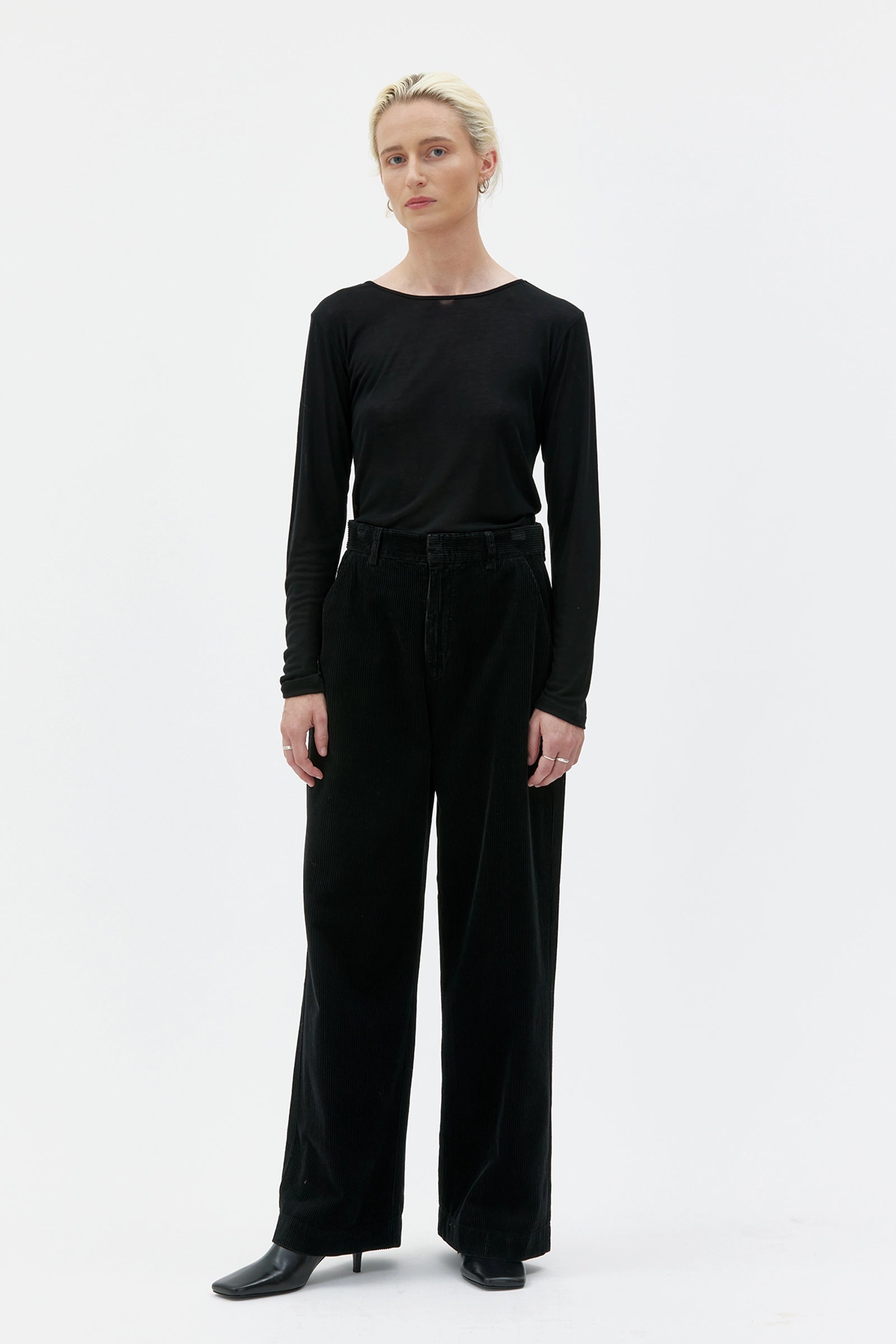 Aya Wide Leg Corduroy Trousers - Black