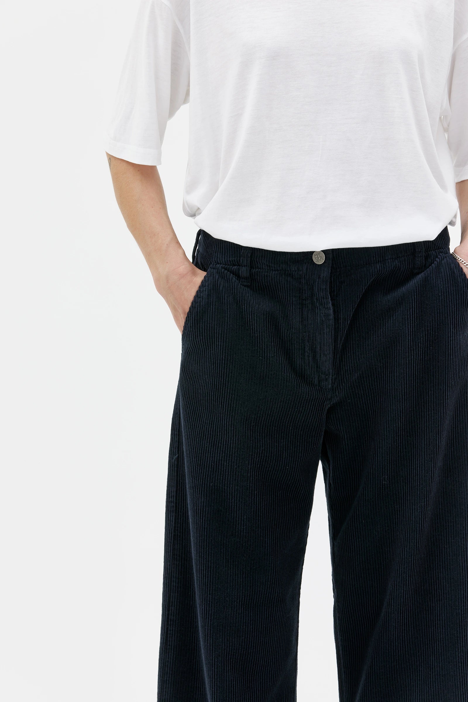 Lail Croppad Byxa I Manchester - Ink Blue