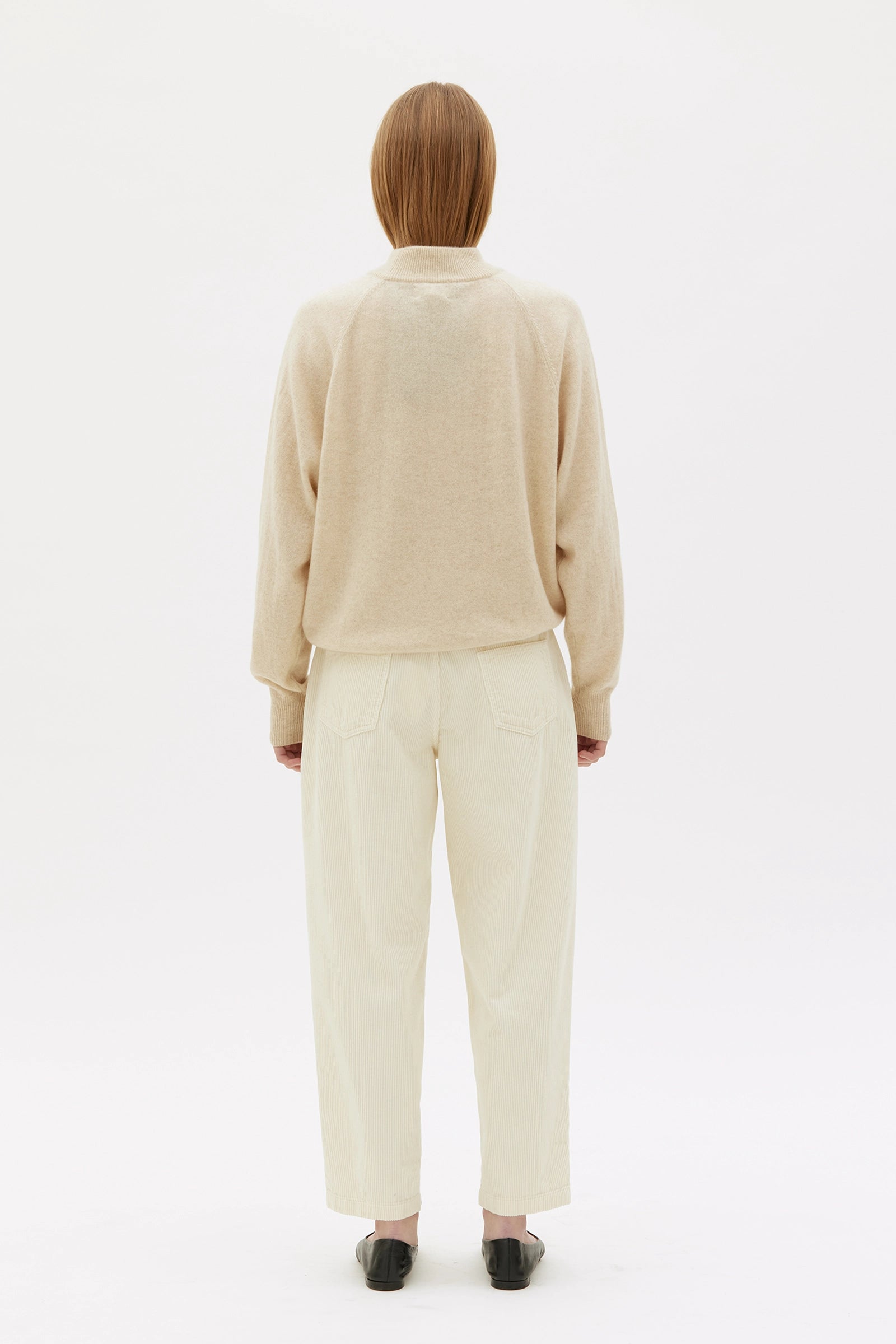 Ruth Barrel Leg Organic Cotton Corduroy Trousers - White