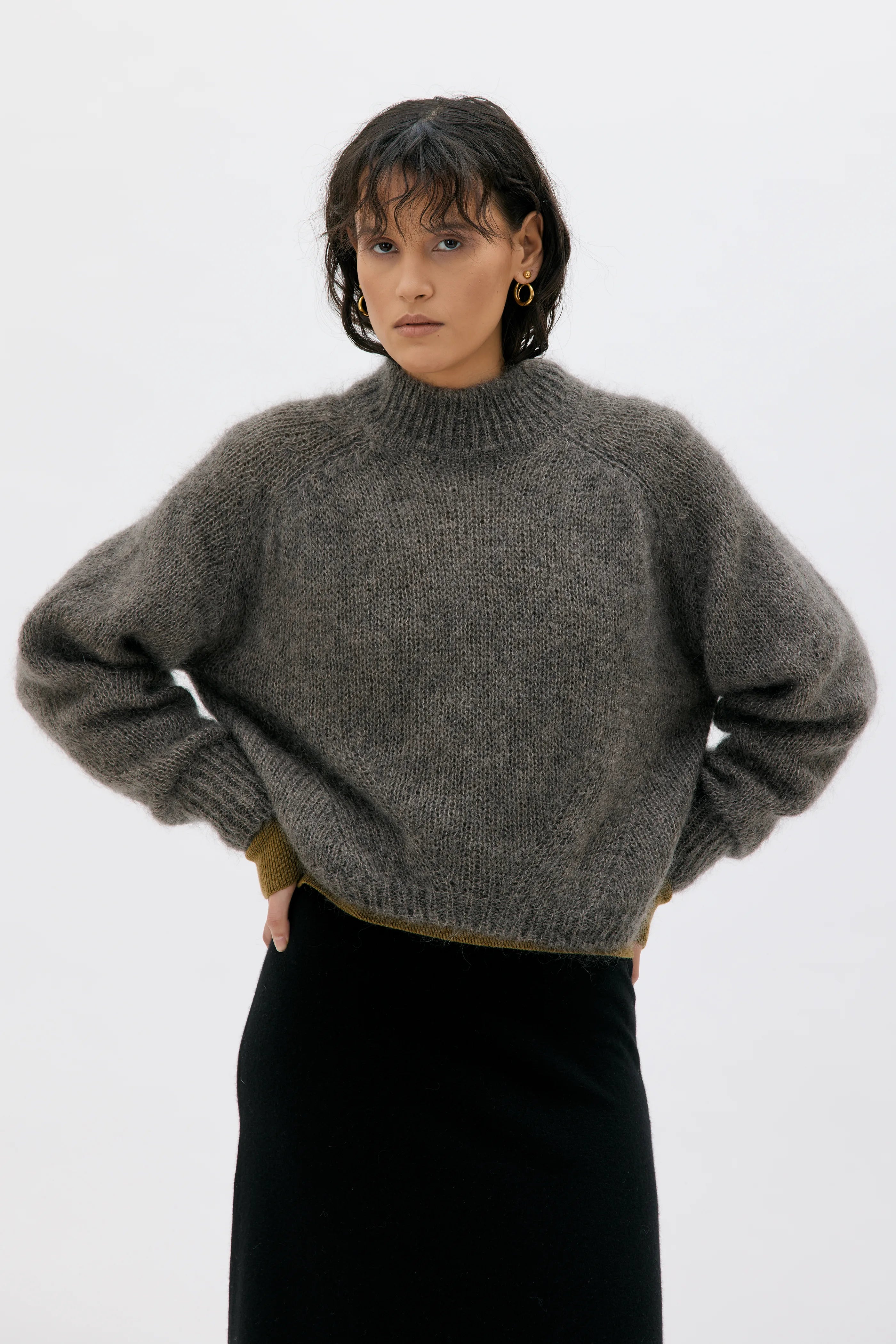 Faye Chunky Mohair Silk Sweater - Moleskin