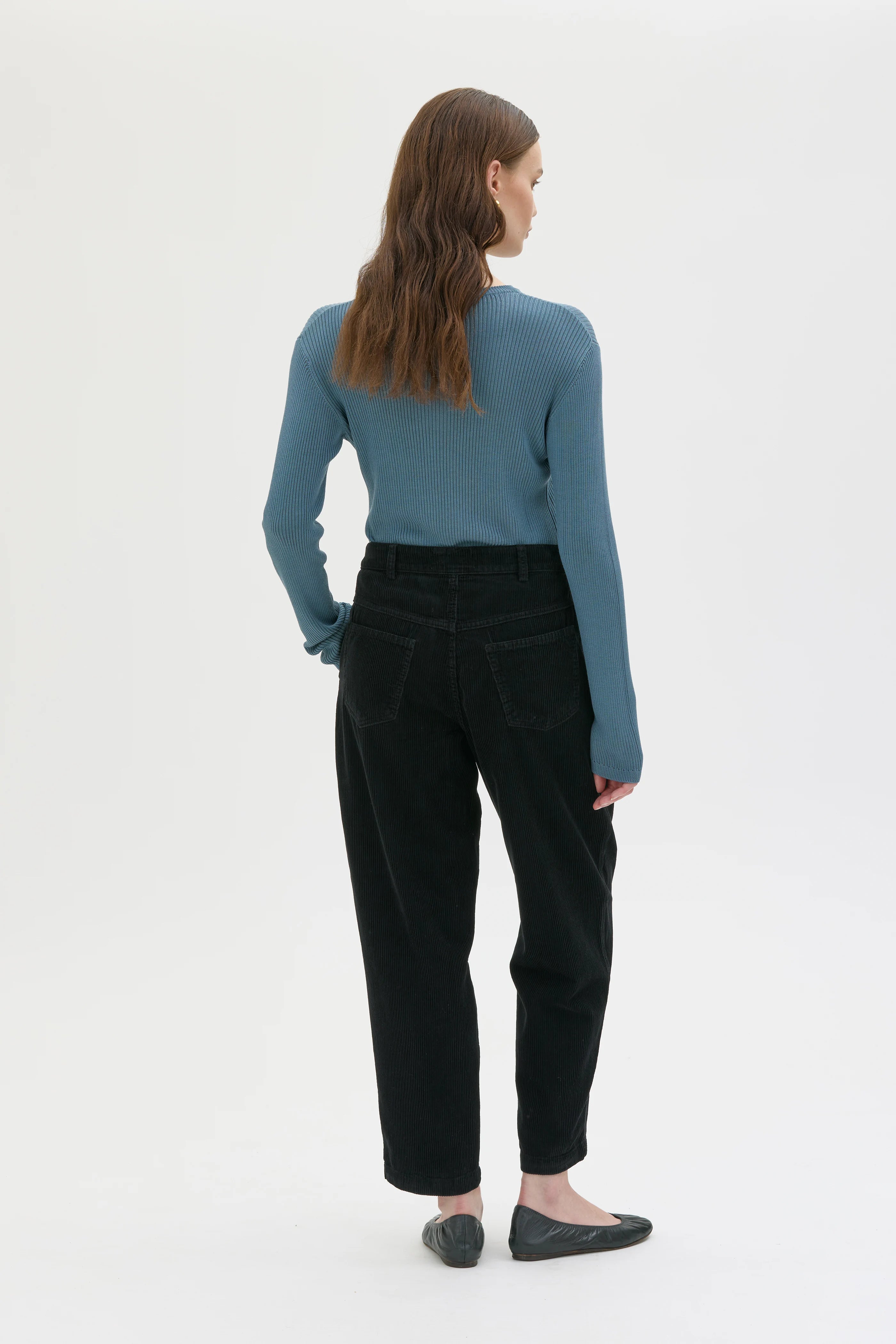 Ruth Barrel Leg Organic Cotton Corduroy Trousers - Black