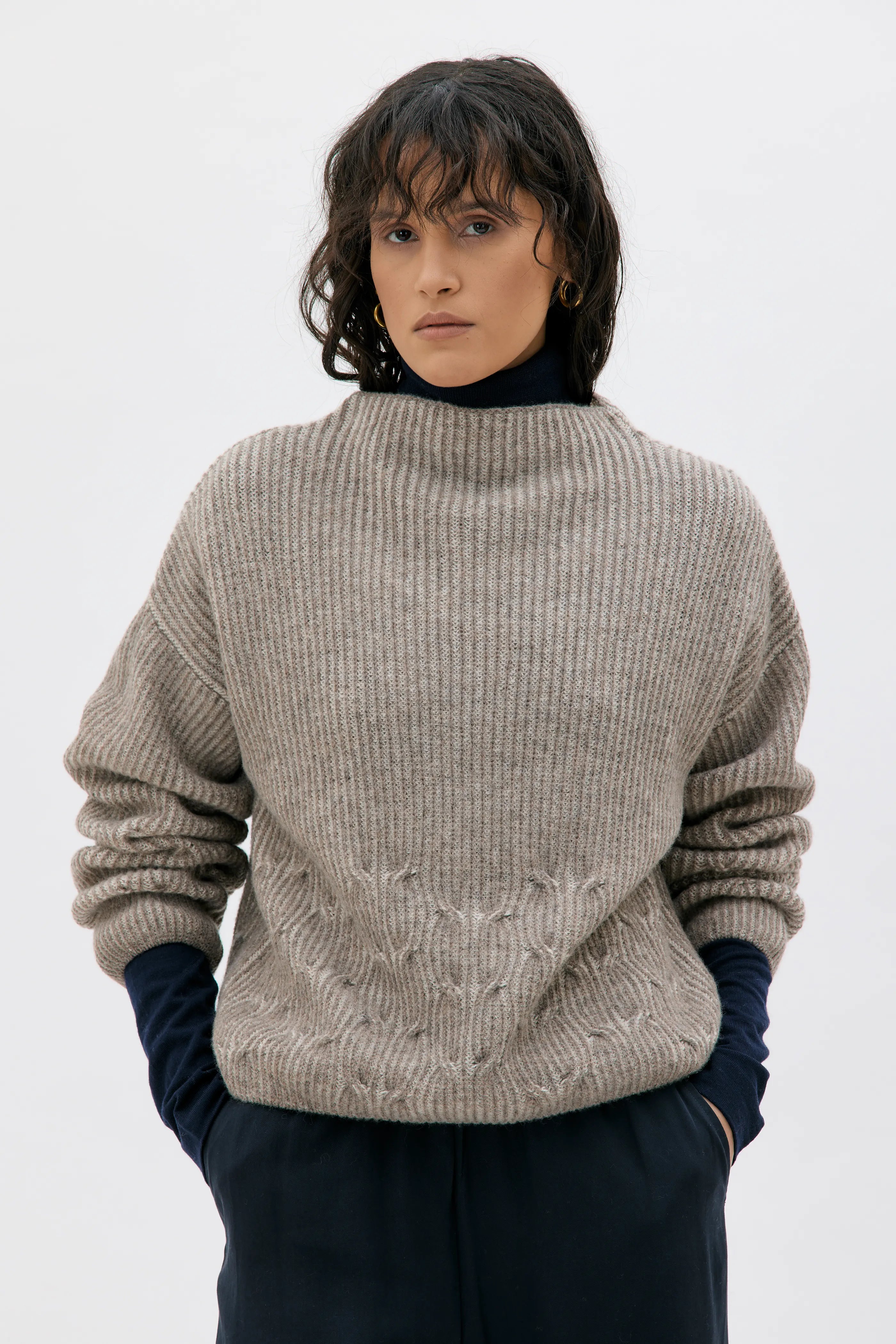 Telma Tvåfärgad Lammullströja - Sand Melange Bicolour