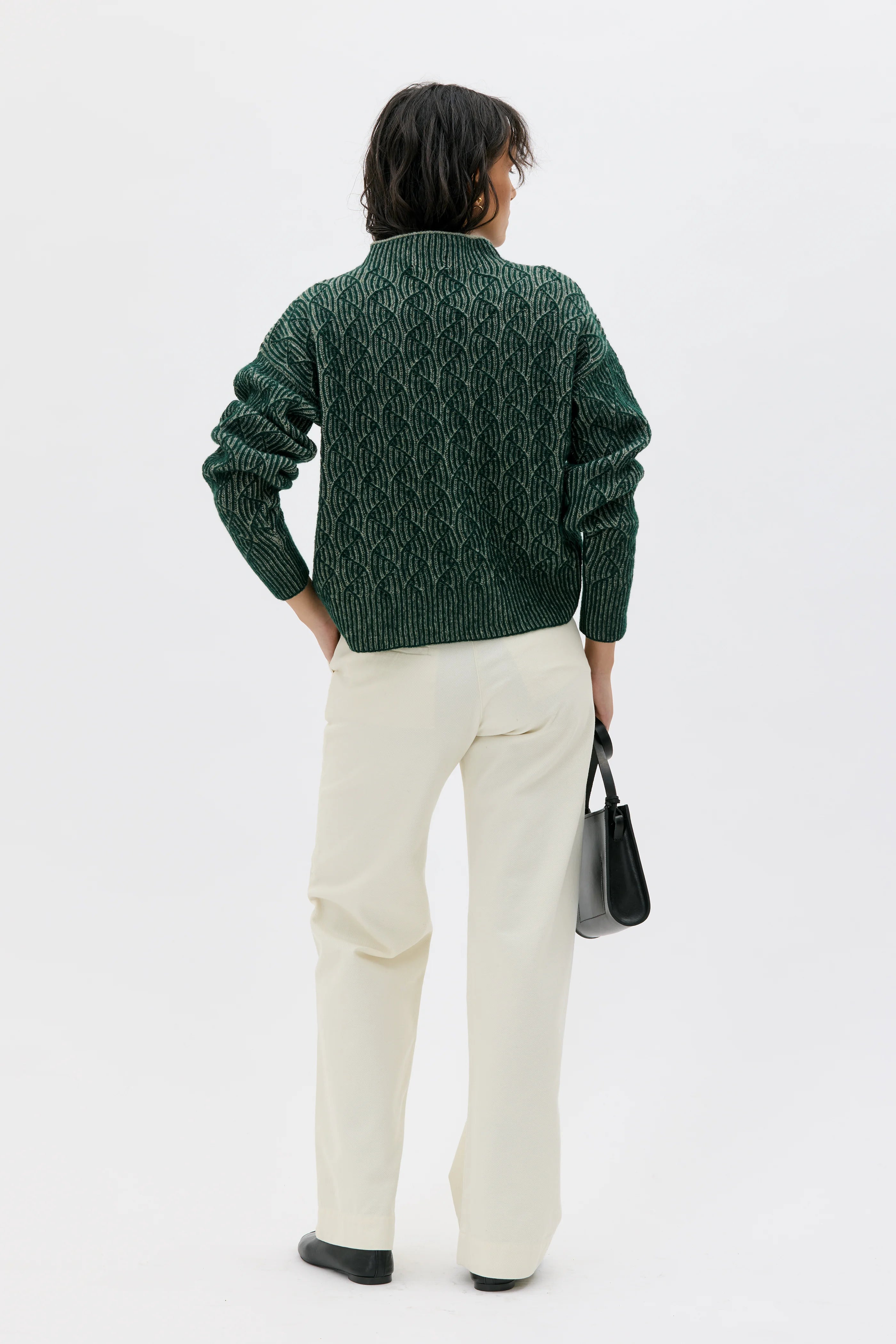 Zoya Bicolour Lambswool Sweater - Pine Green Bicolour / Flerfärgad ulltröja - Grön