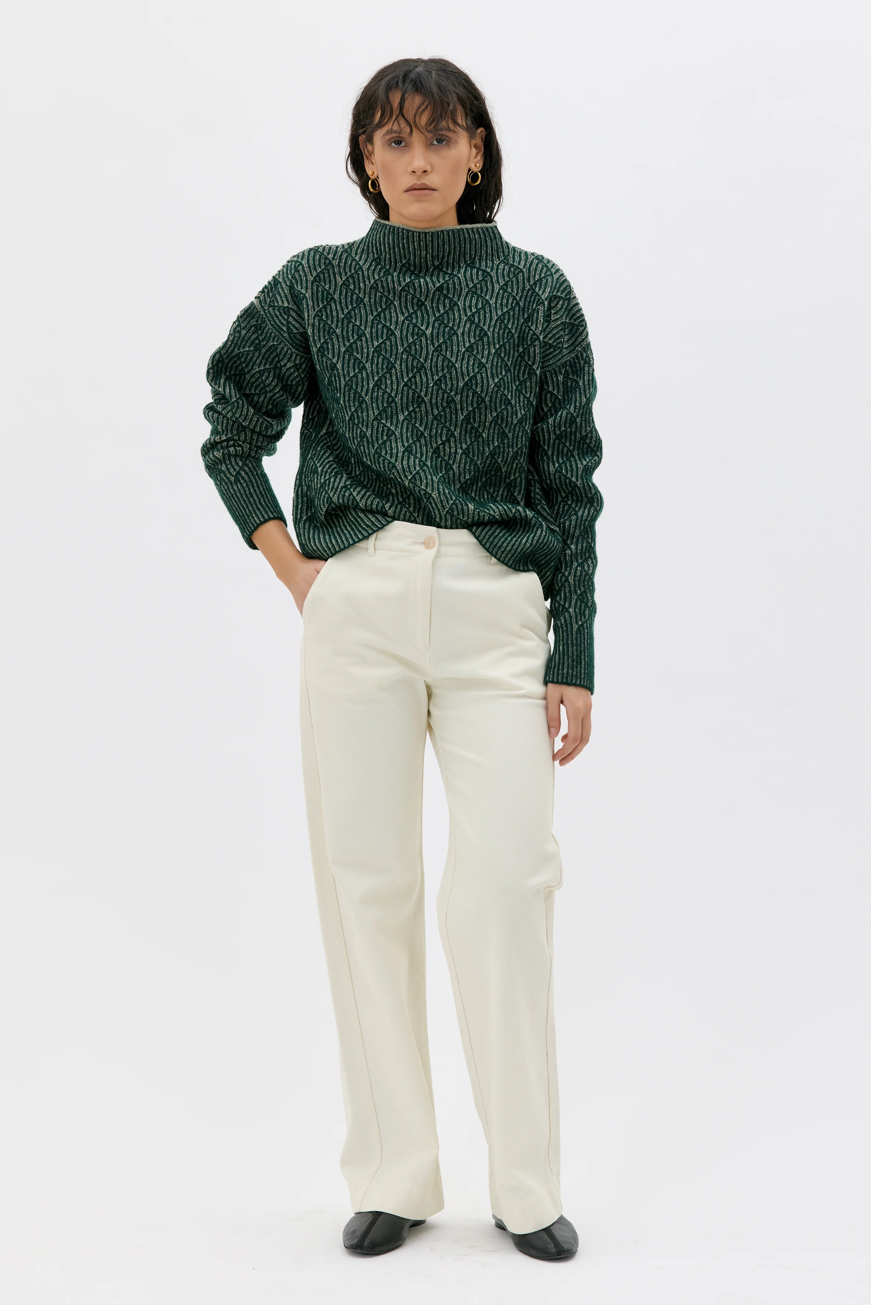 Zoya Bicolour Lambswool Sweater - Pine Green Bicolour / Flerfärgad ulltröja - Grön