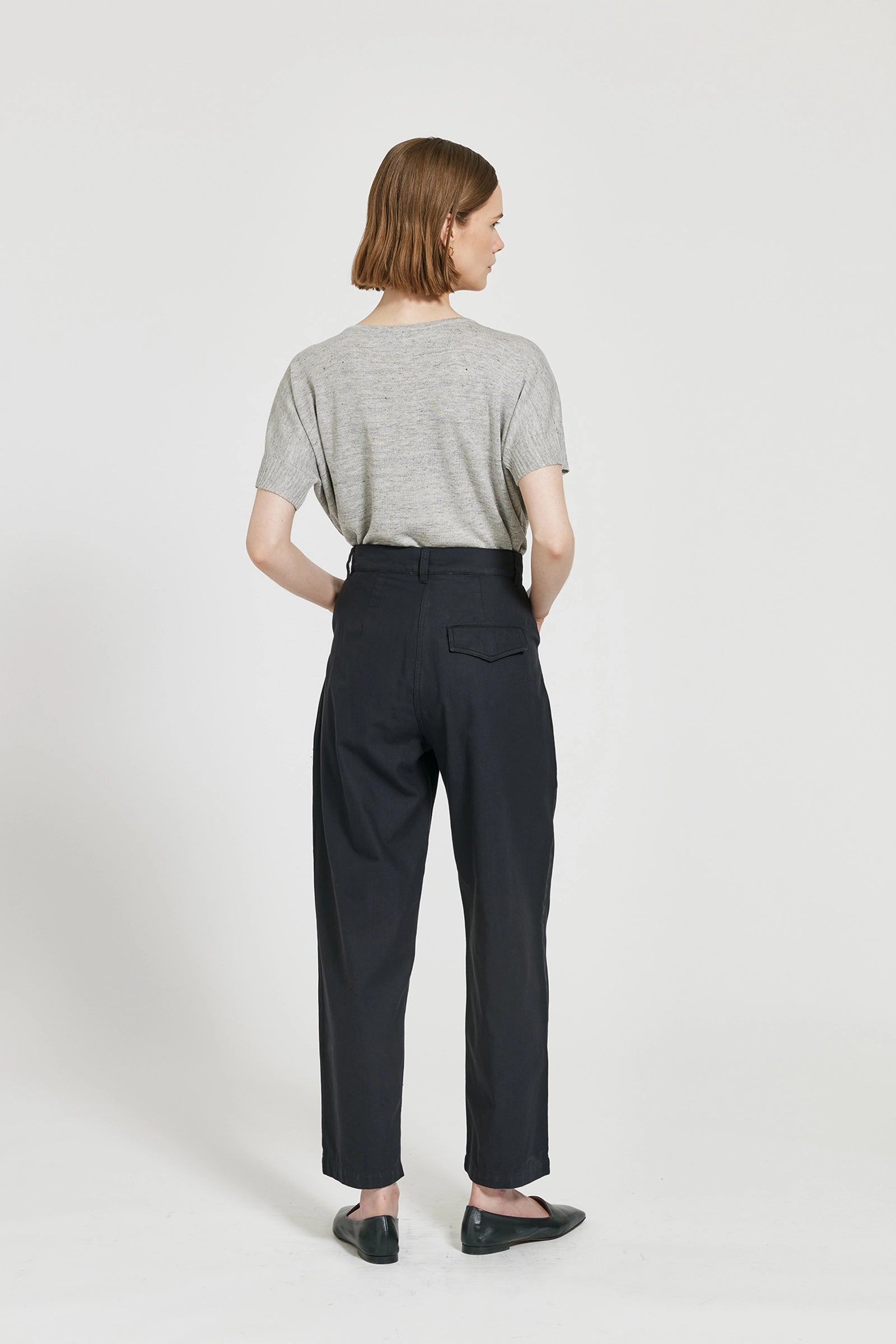 Alia Barrel Leg Superior Cotton Trousers - Warm Black