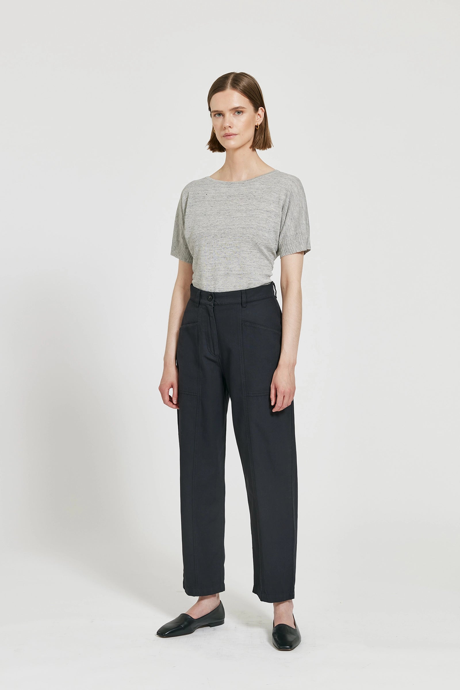 Alia Barrel Leg Superior Cotton Trousers - Warm Black