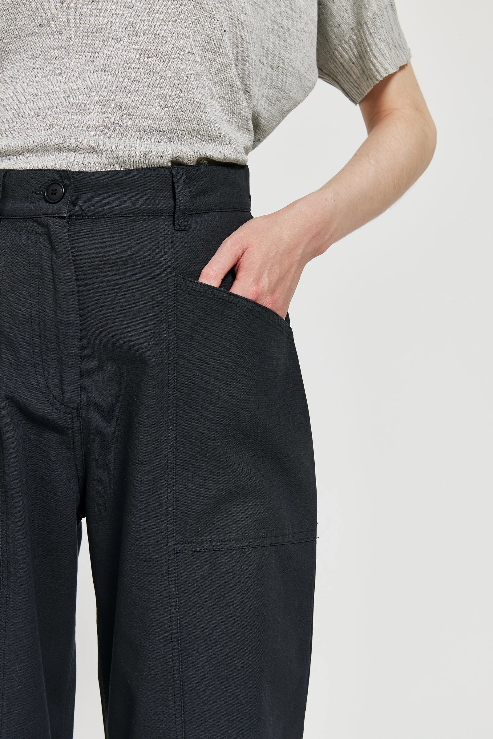 Alia Barrel Leg Superior Cotton Trousers - Warm Black