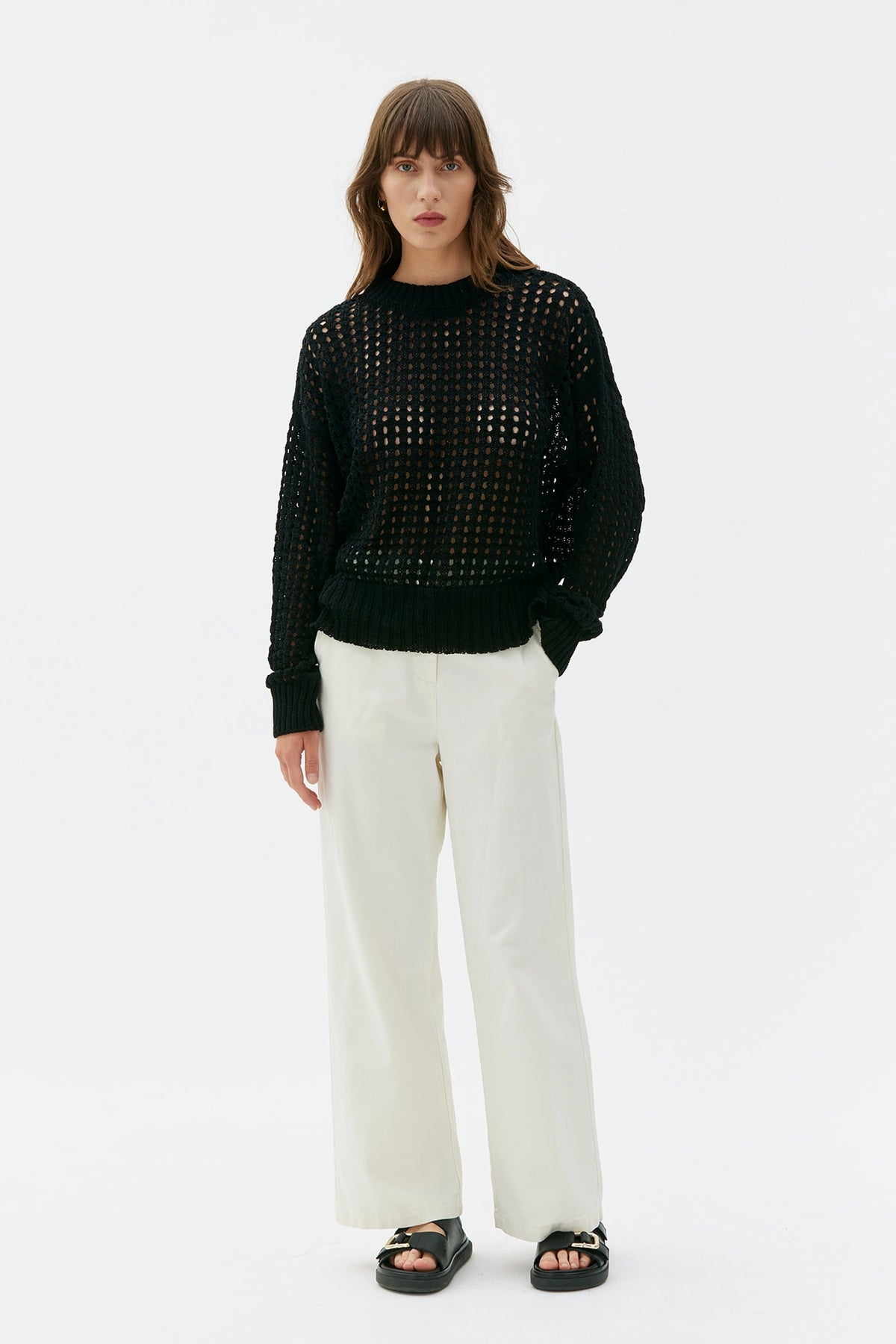 Avita Organic Cotton Tape Yarn Crochet Stitch Sweater – Black