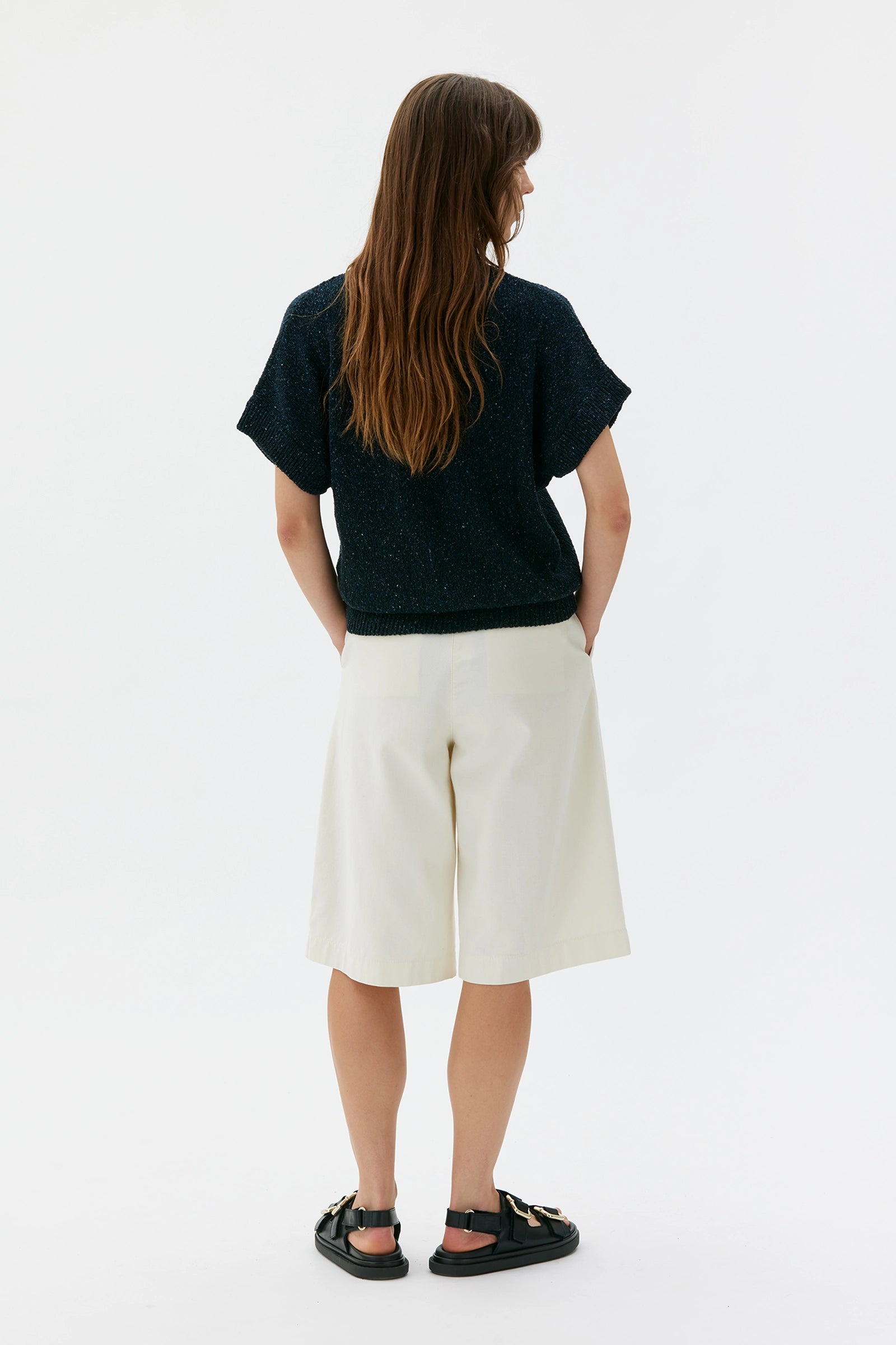 Cruz Cotton Silk Linen Slub Yarn Vest – Deep Night Blue Noil