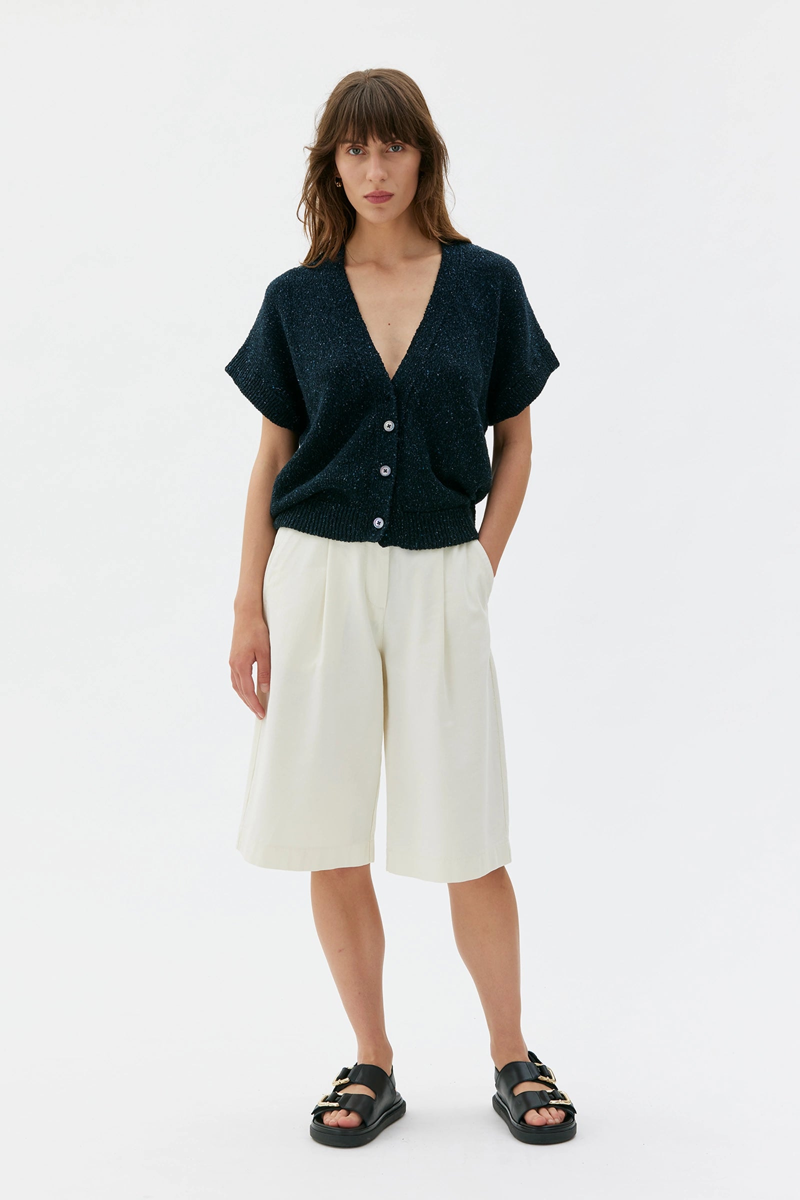 Cruz Cotton Silk Linen Slub Yarn Vest – Deep Night Blue Noil