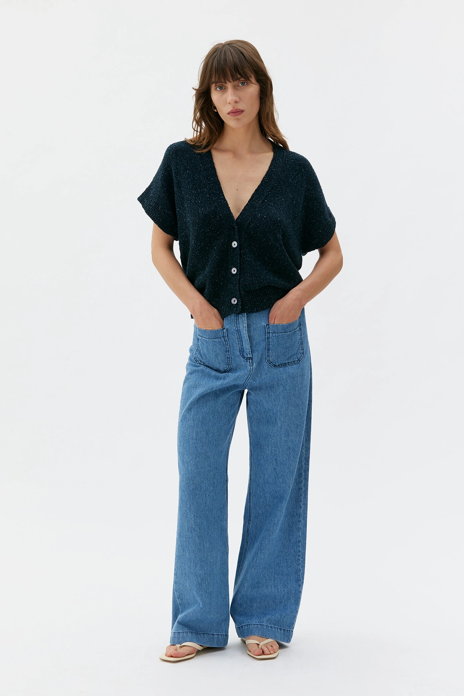 Cruz Cotton Silk Linen Slub Yarn Vest – Deep Night Blue Noil