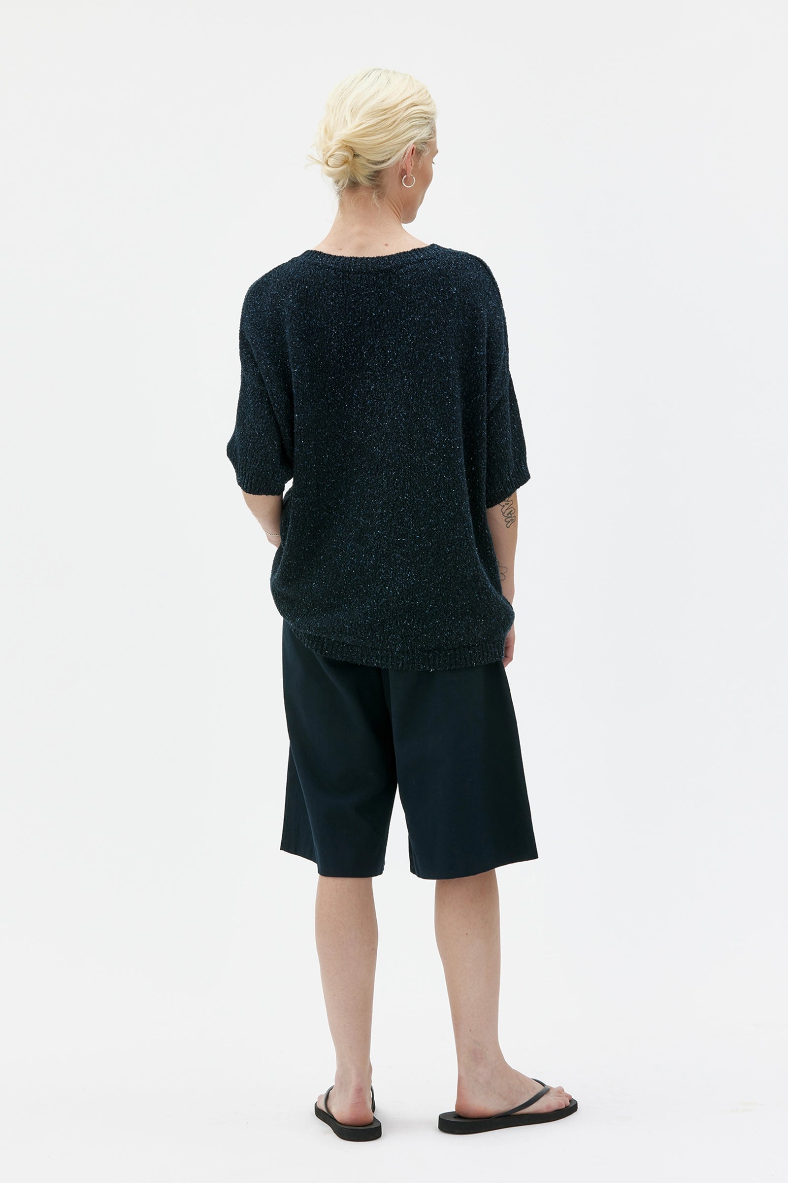 Ivana Cotton Silk Linen Slub Yarn Sweater – Deep Night Blue Noil