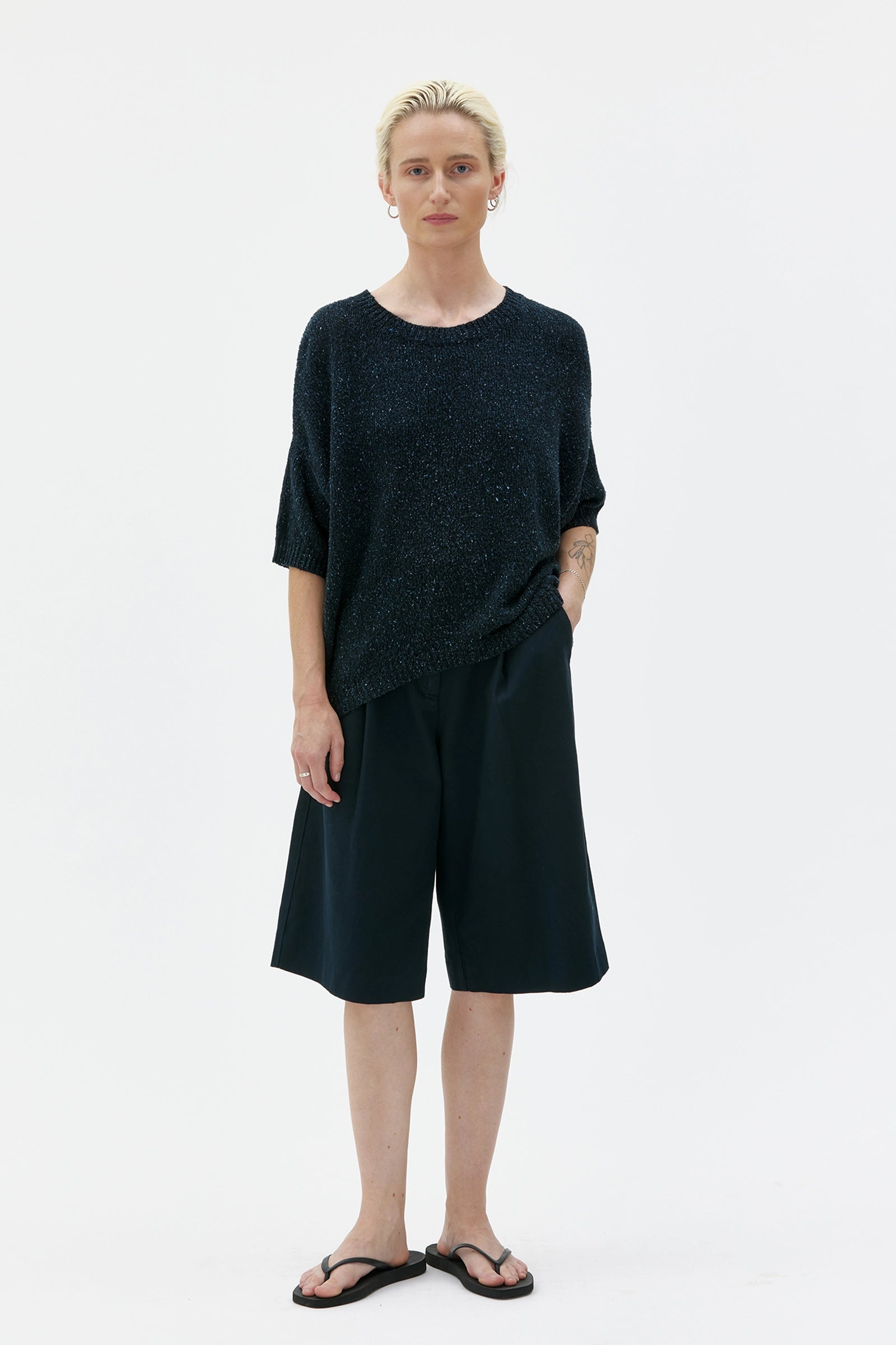 Ivana Cotton Silk Linen Slub Yarn Sweater – Deep Night Blue Noil
