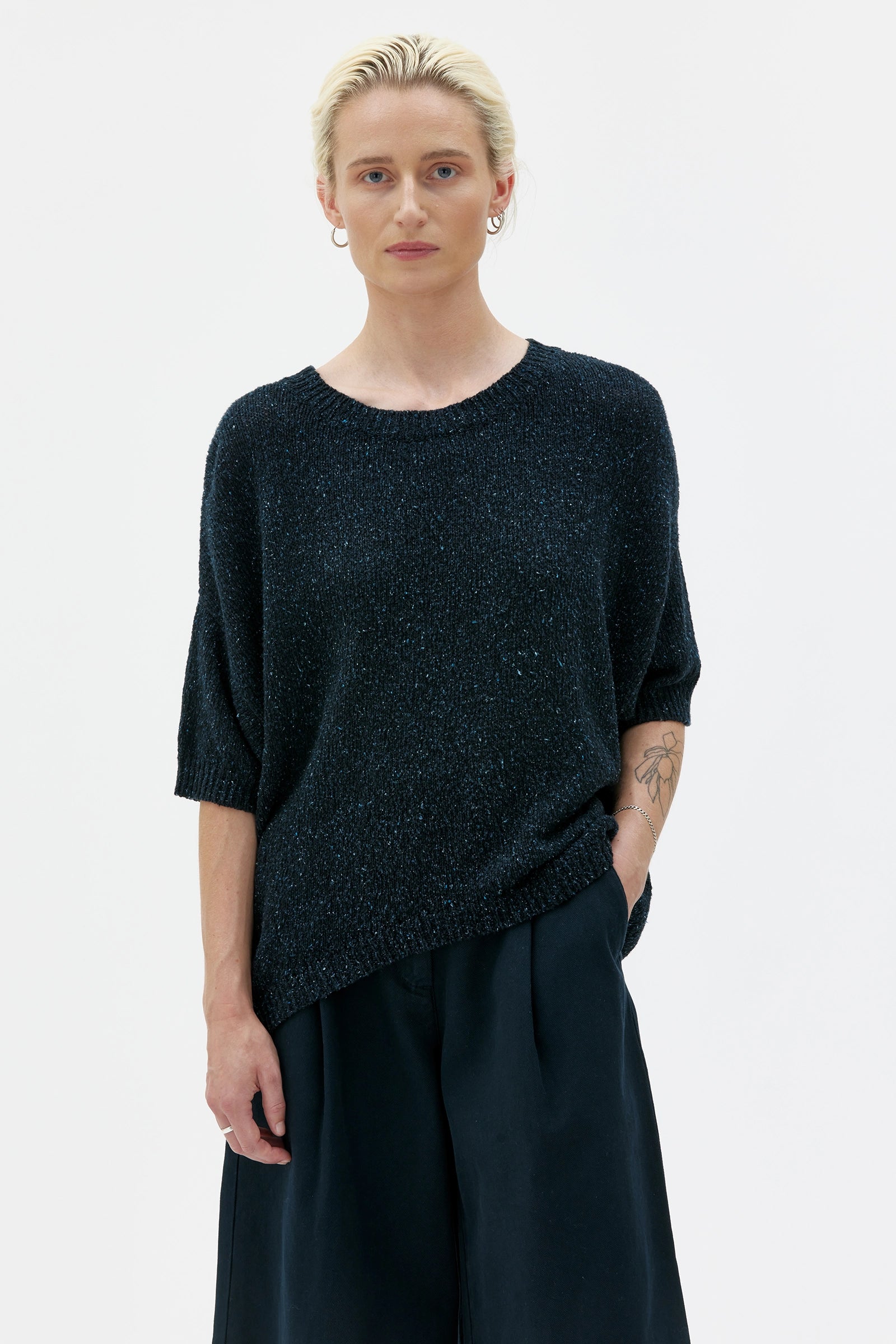 Ivana Cotton Silk Linen Slub Yarn Sweater – Deep Night Blue Noil