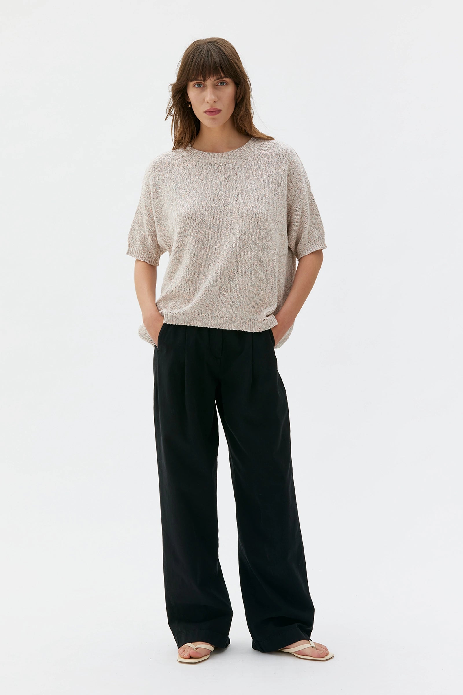 Ivana Cotton Silk Linen Slub Yarn Sweater – Off White Noil