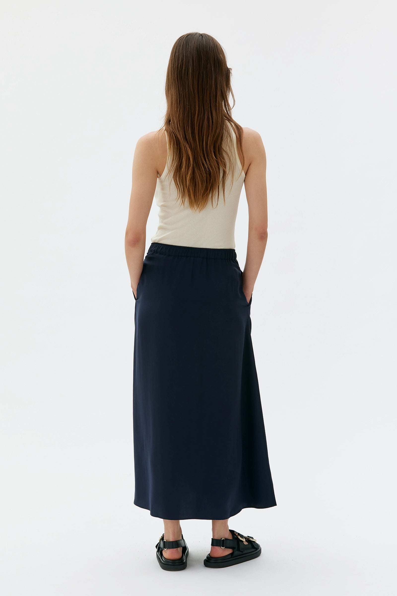 Kaja Satin Tencel Skirt – Deep Night Blue