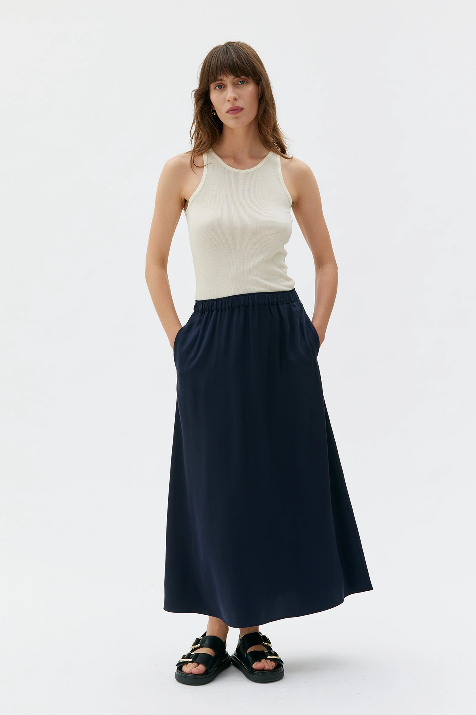 Kaja Satin Tencel Skirt – Deep Night Blue