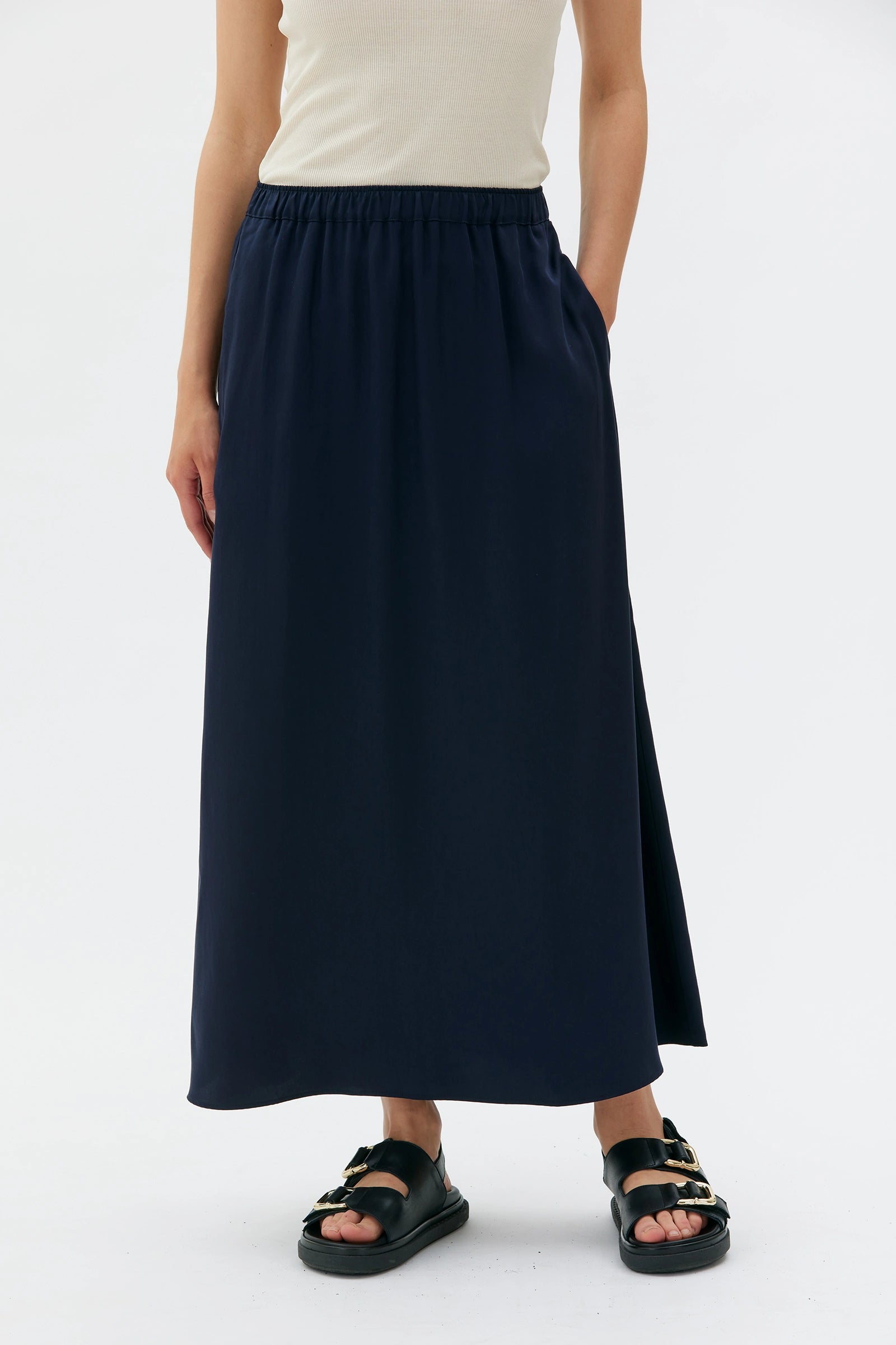 Kaja Satin Tencel Skirt – Deep Night Blue