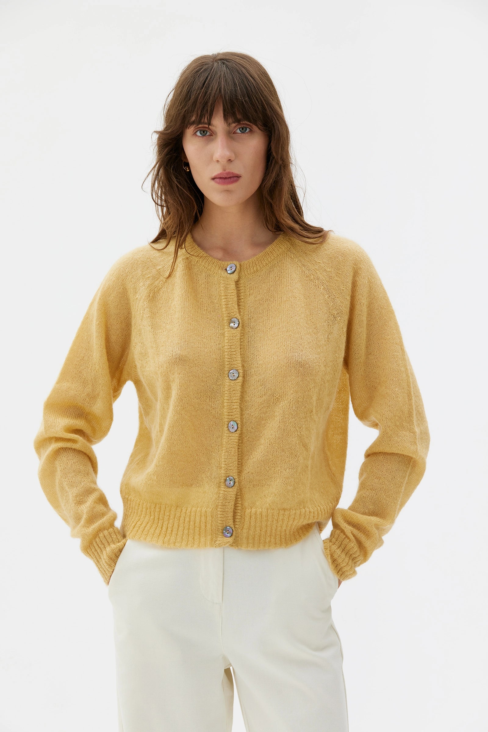 Laio Light Silk Mohair Cardigan – Pale Yellow