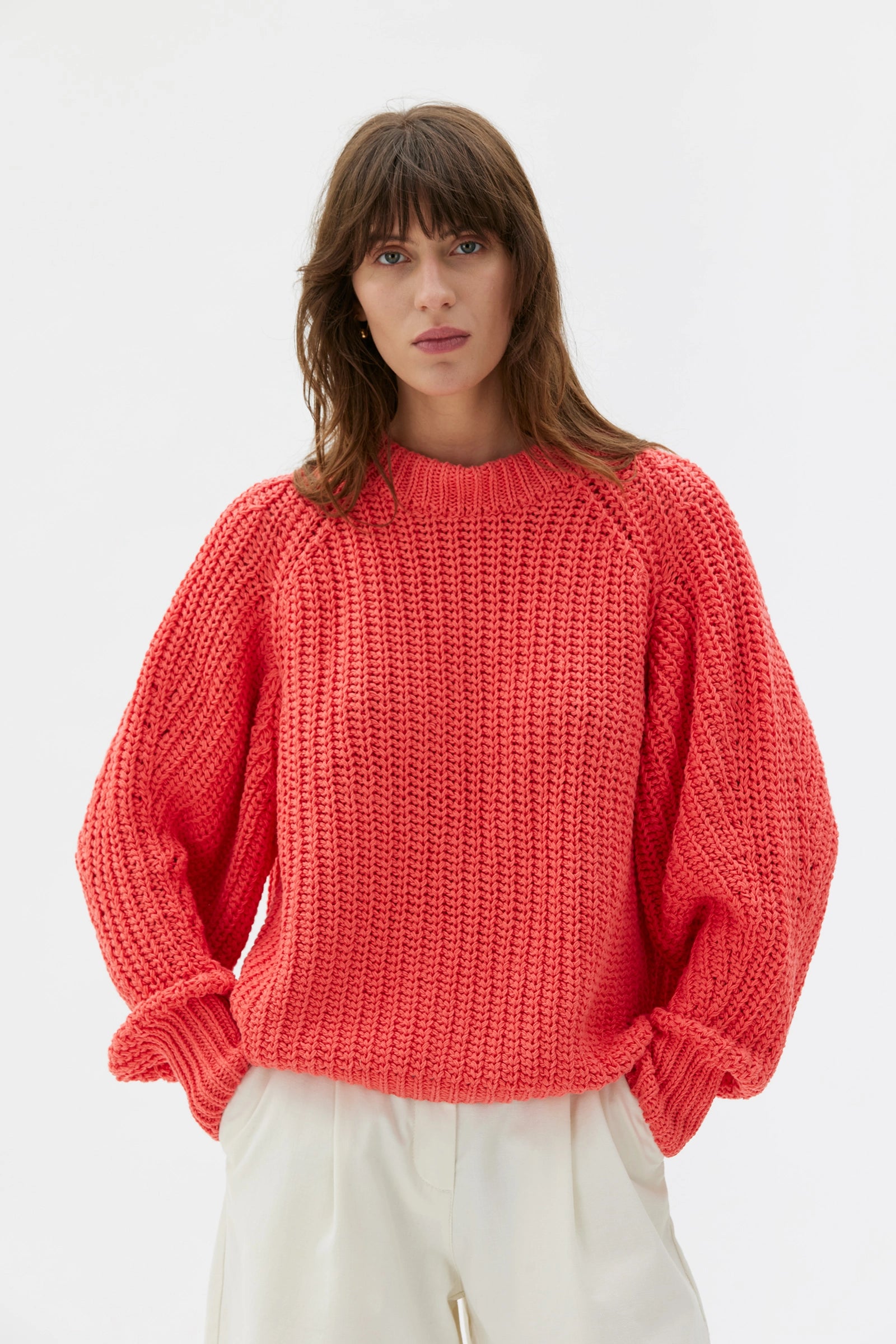 Lark Grovstickad Tröja I Ekologisk Bomull - Begonia Pink