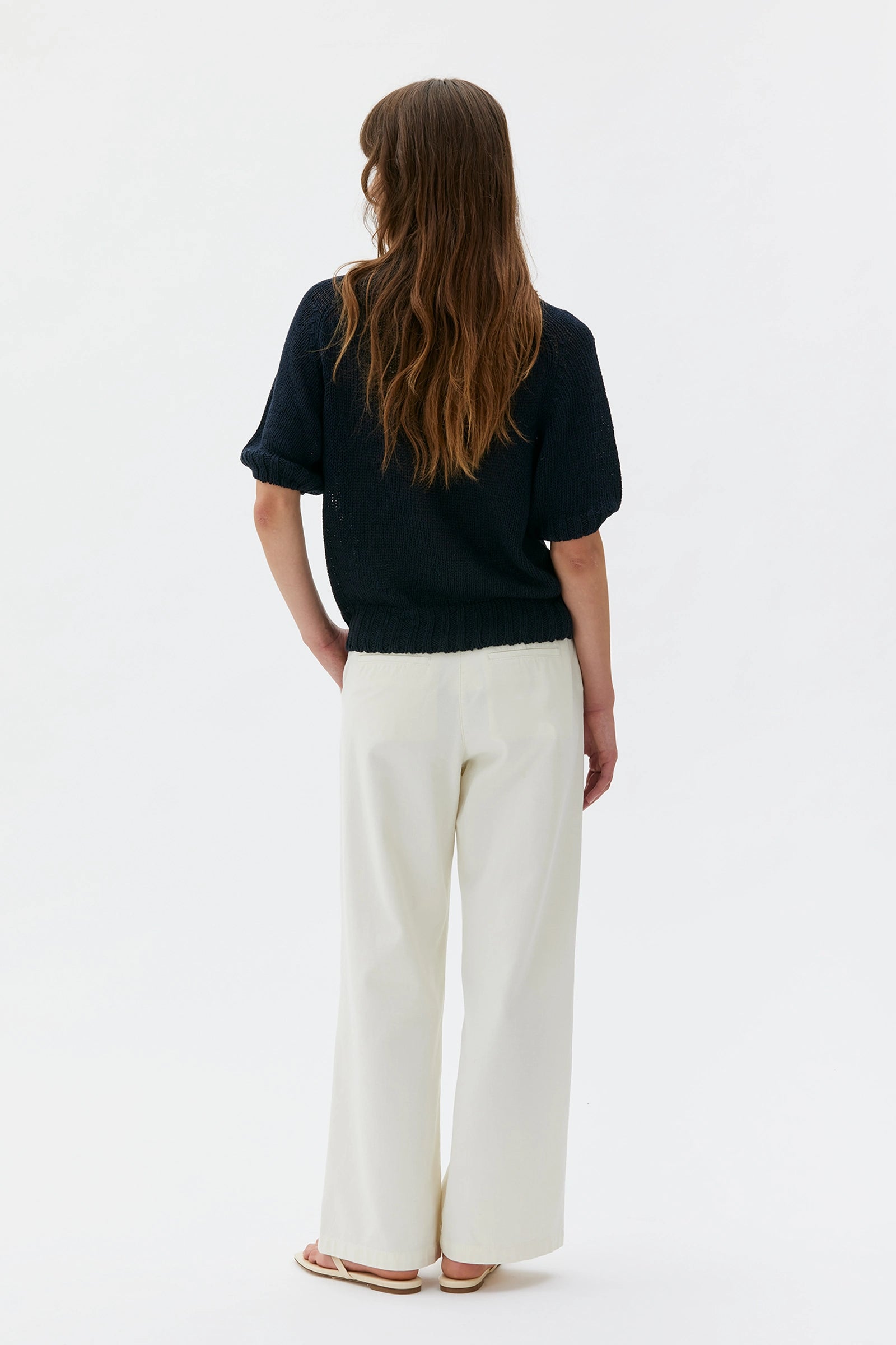 Mina Shortsleeve Raglan Linen Silk Blend Sweater – Deep Night Blue