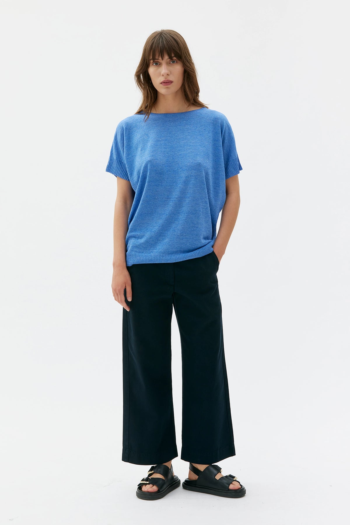 Sirus Silk Linen Dolman Sleeve Top – Blue Melange