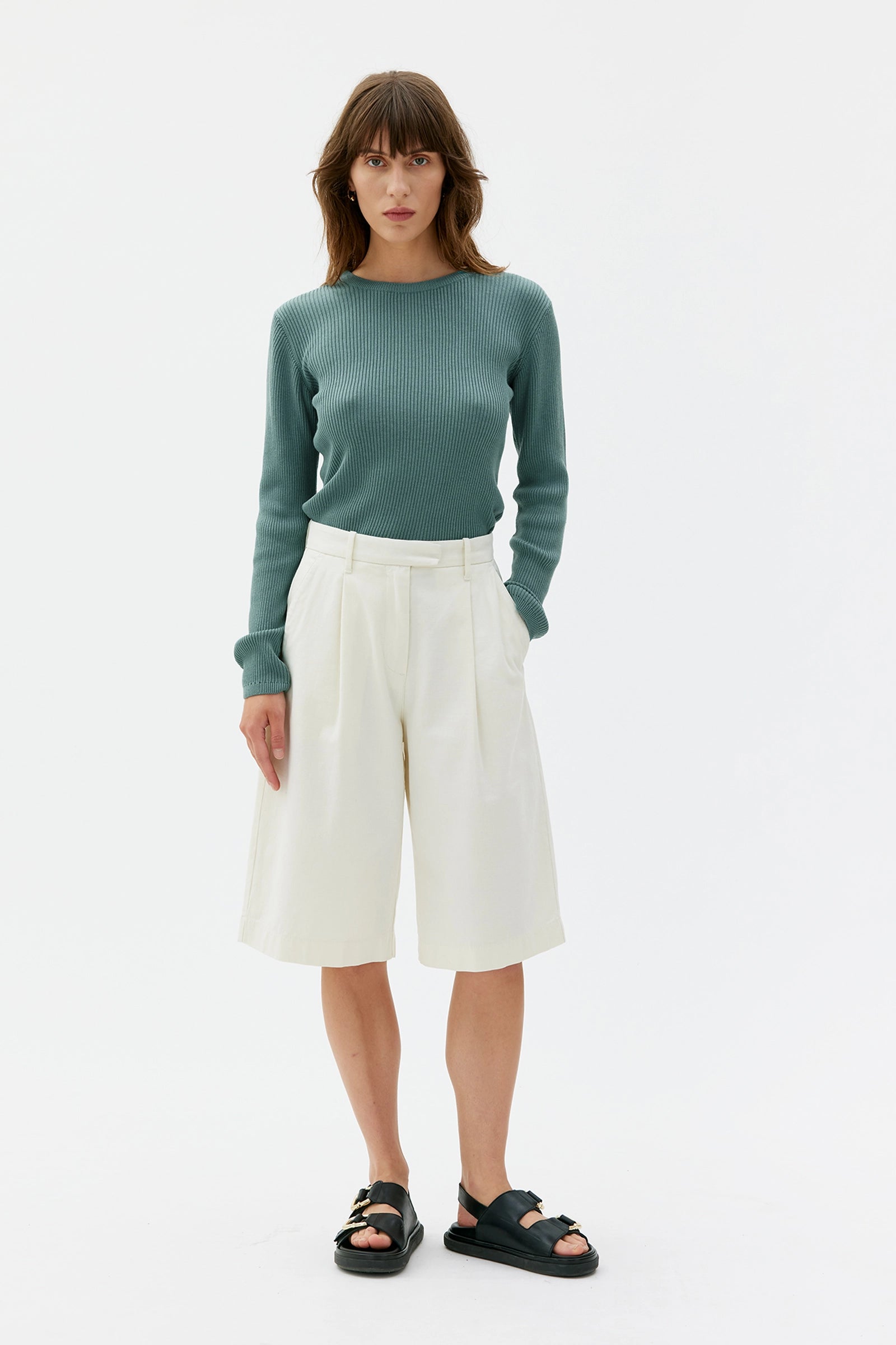 Taya Ribbad Topp Med Rund Halsringning - Lagoon Green