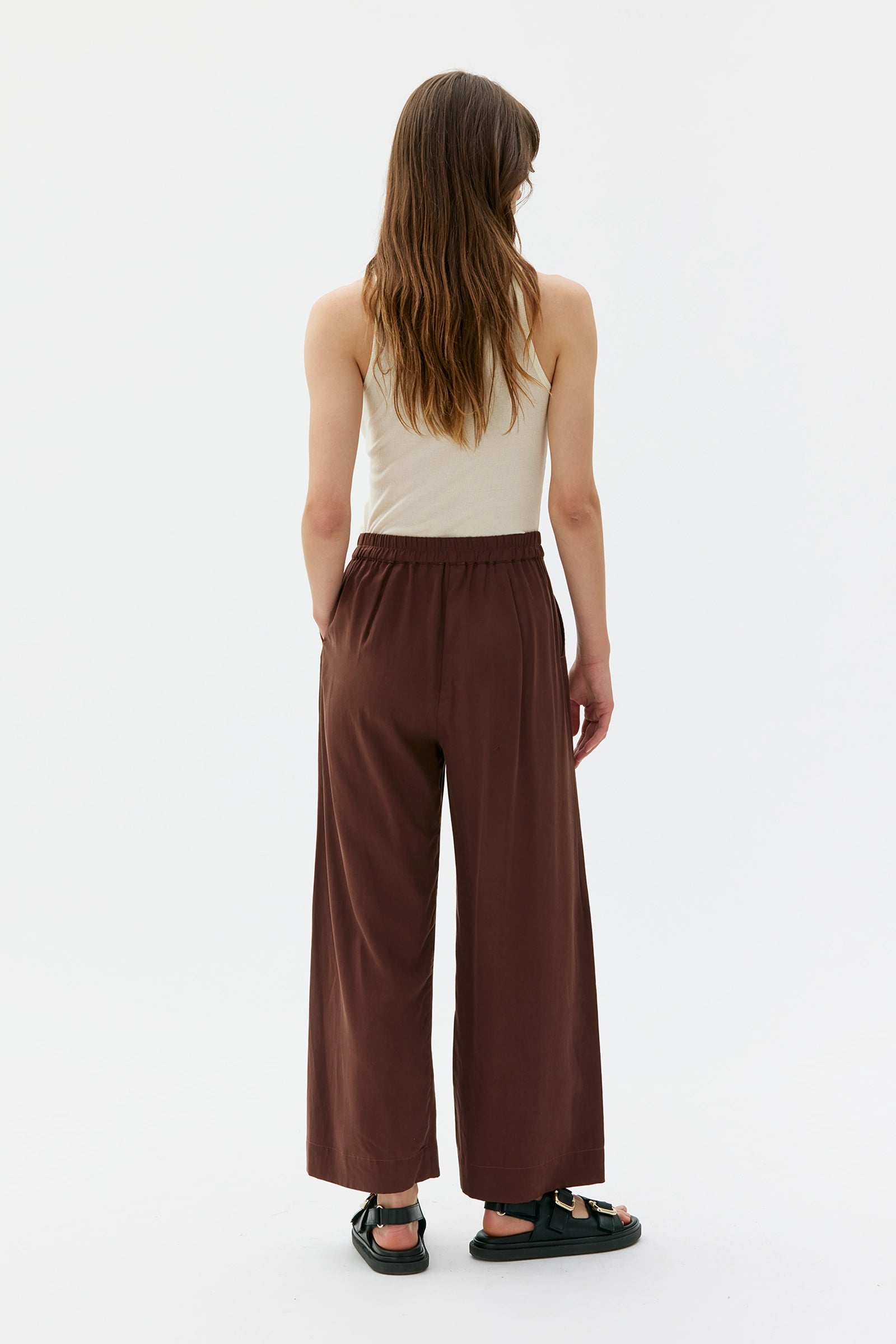 Thea Flowy Tencel Trousers – Hickory Brown