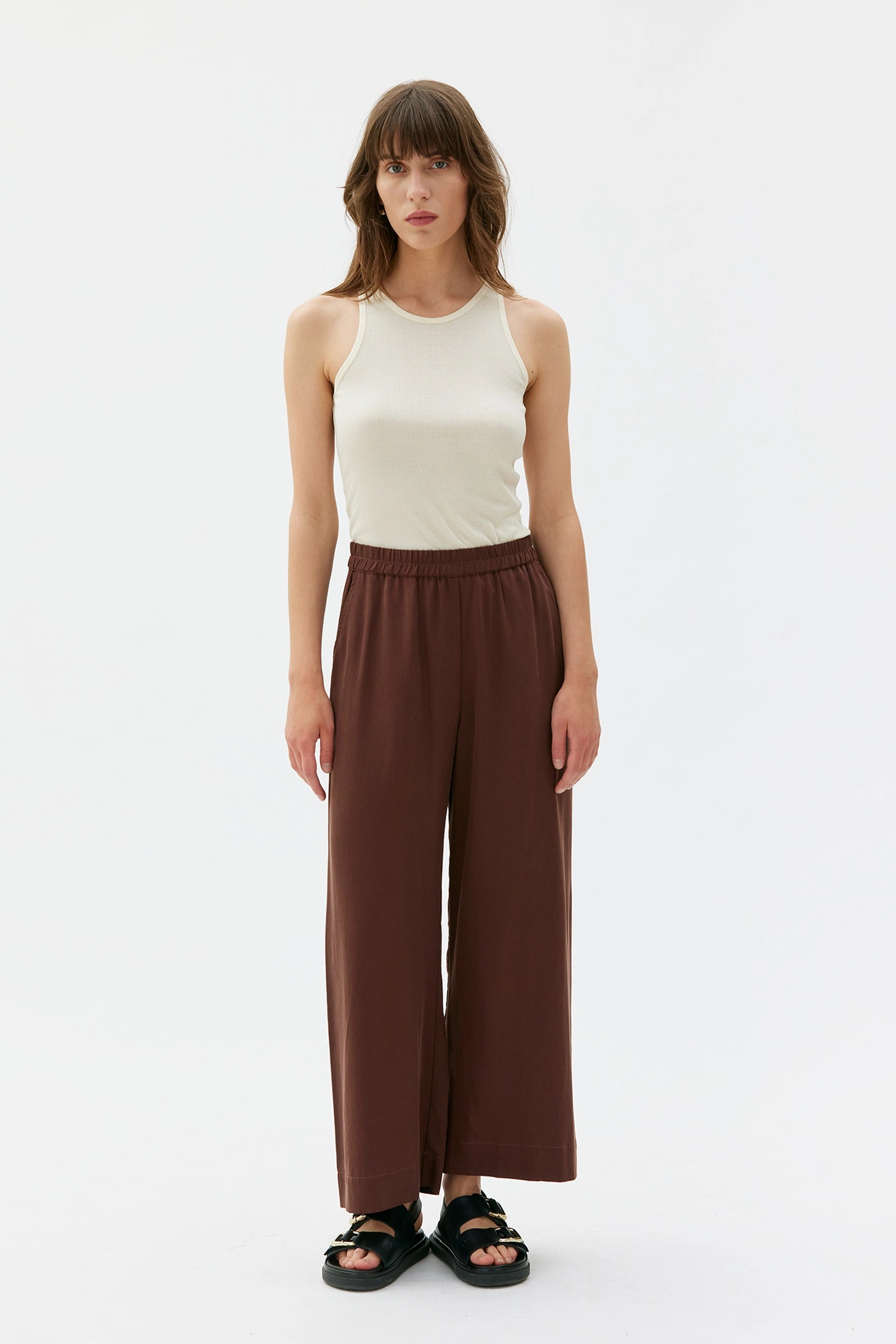 Thea Flowy Tencel Trousers – Hickory Brown