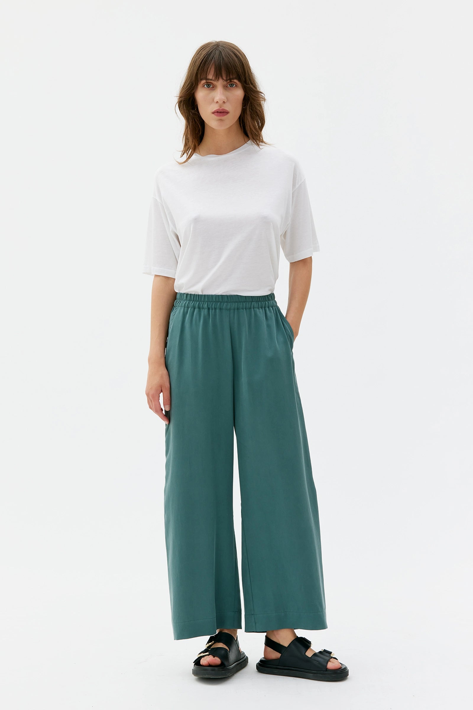 Thea Flowy Tencel Trousers – Lagoon Green