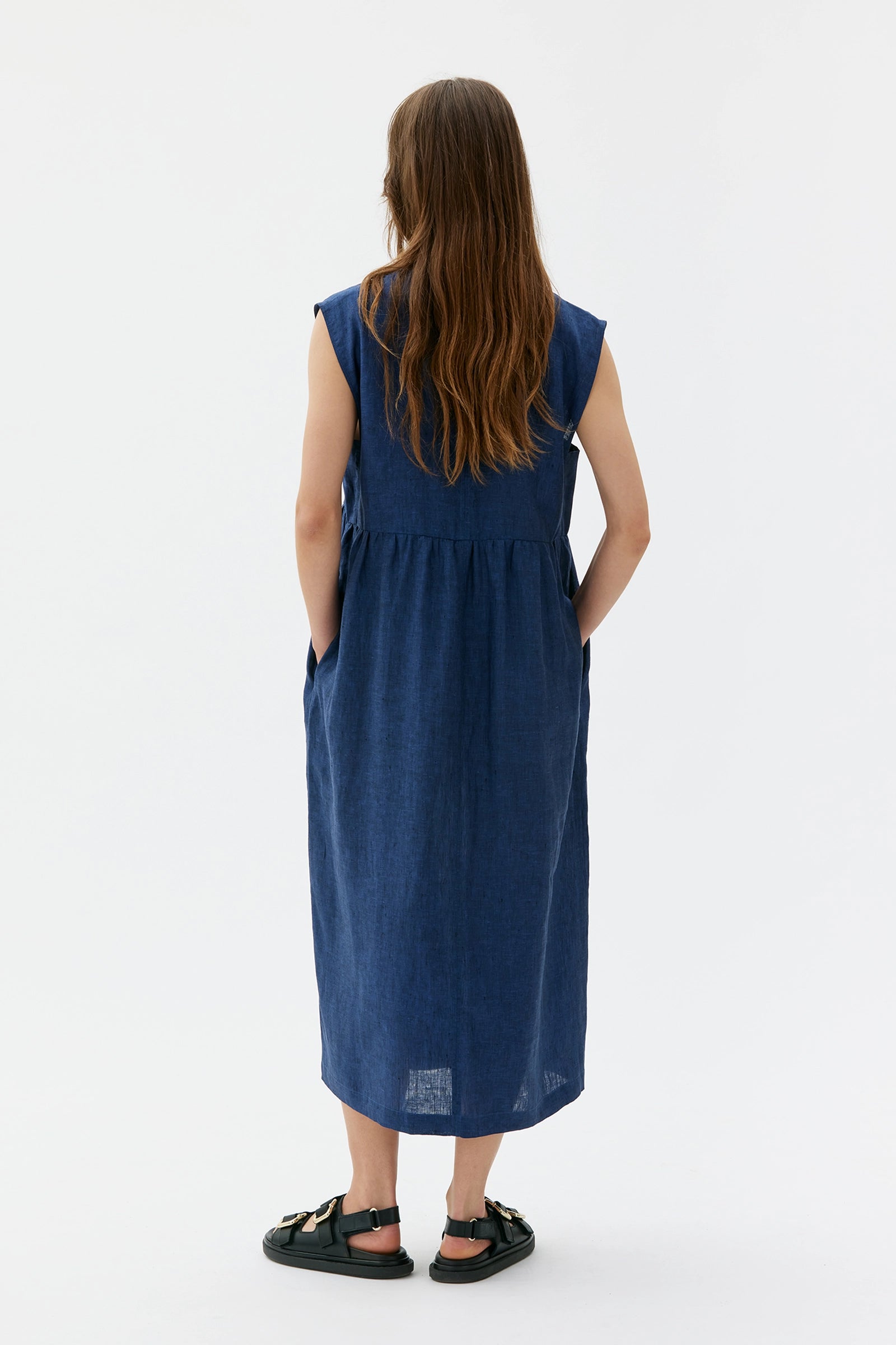 Tina Linen Sleeveless Dress - Indigo