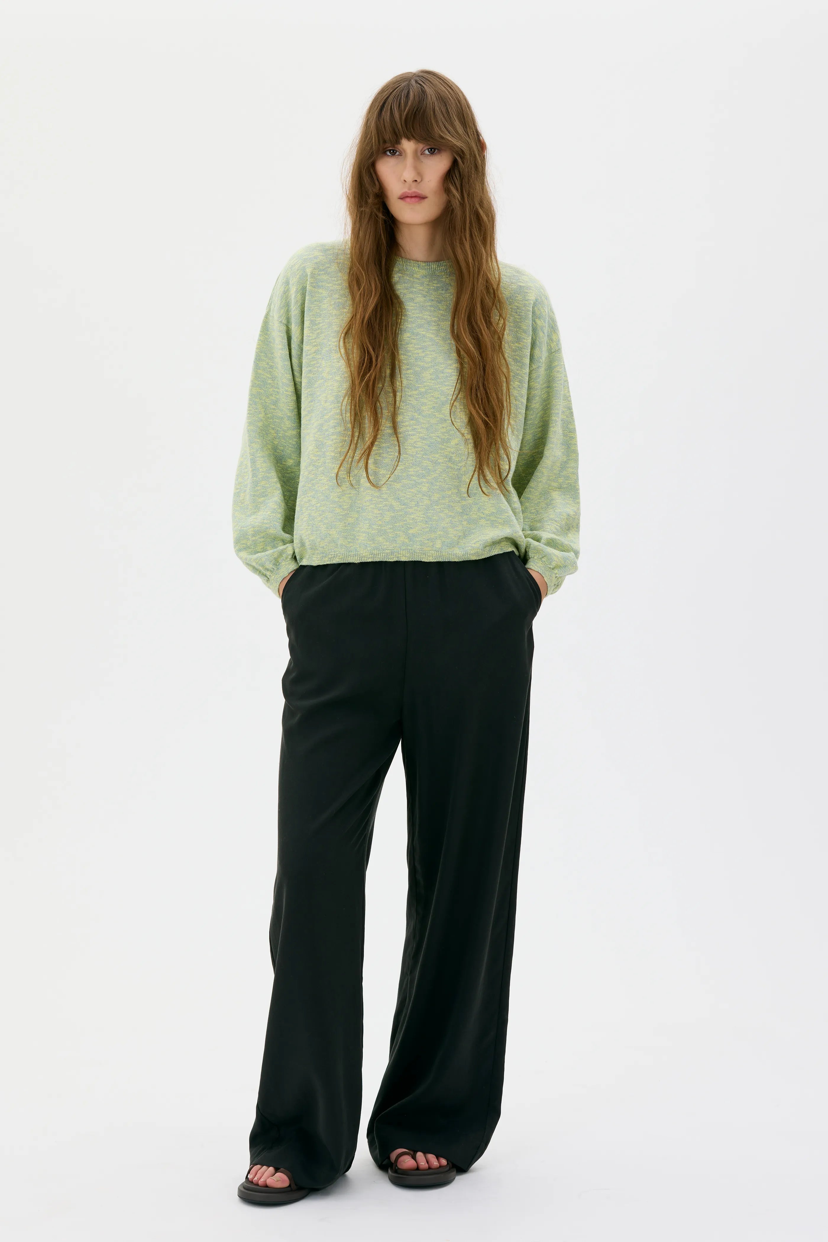 Meri Marled Organic Cotton Sweater - Sulphur Yellow Mouliné
Meri melerad tröja i ekologisk bomull – gul mouliné