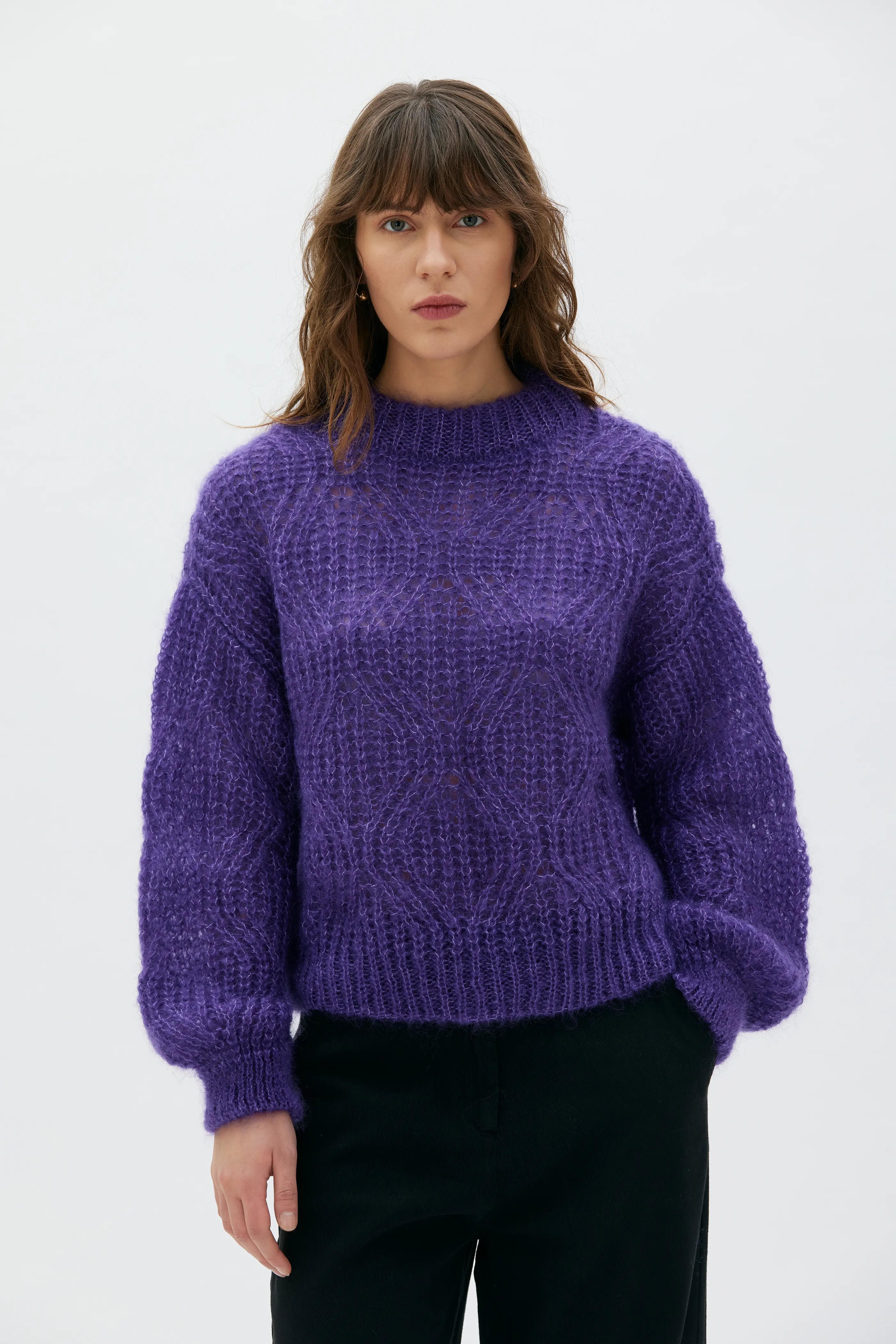 Dove Spetsstickad Tröja I Mohair Och Silke - Lupin Lilac