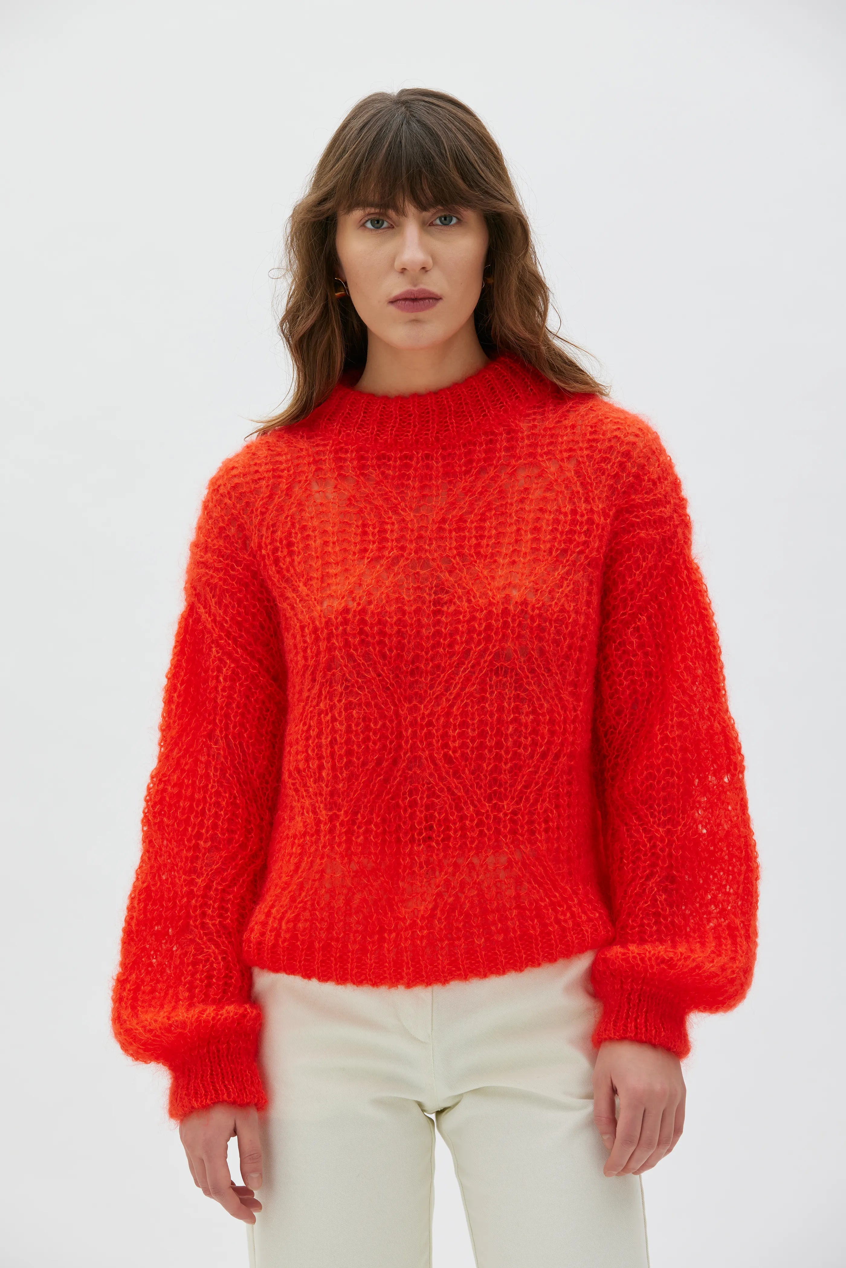 Dove Spetsstickad Tröja I Mohair Och Silke - Poppy Red