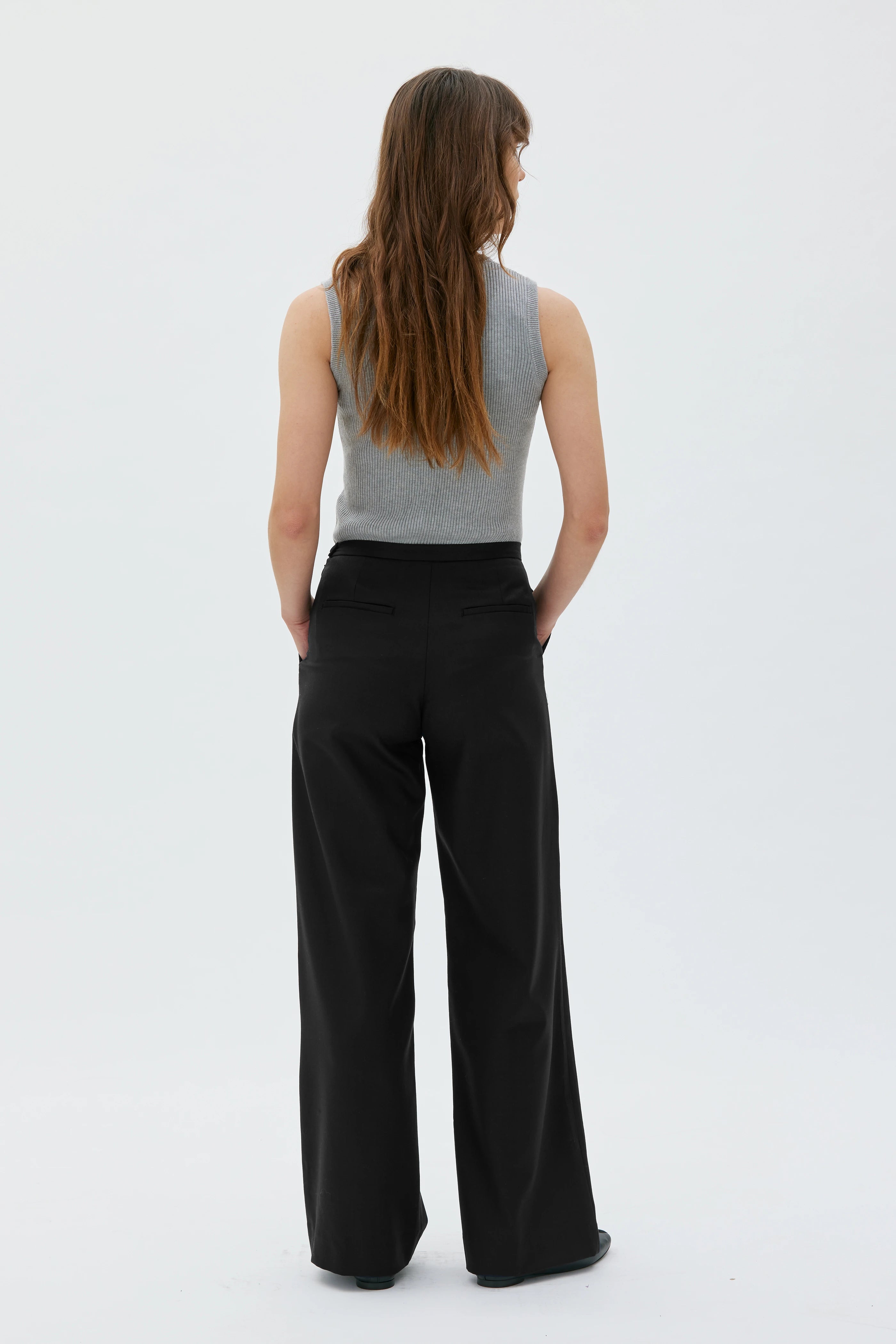 Esha Straight Wool Trousers - Black